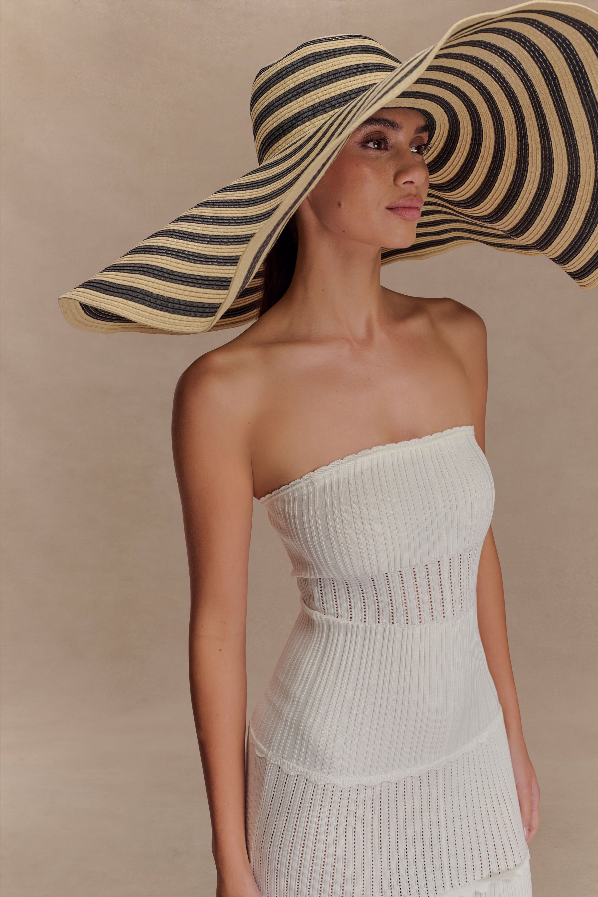 Cecil Straw Maxi Hat - Black And Neutral Stripe #2