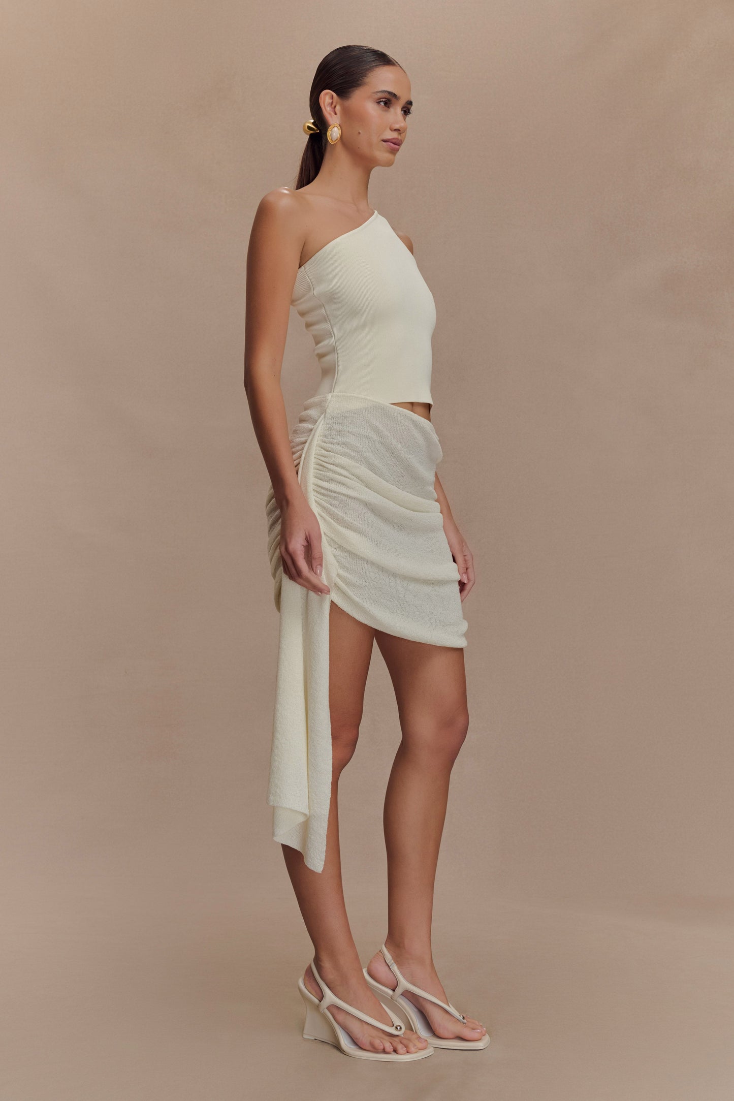 Cali Drape Skirt Knit Mini Dress - Ivory
