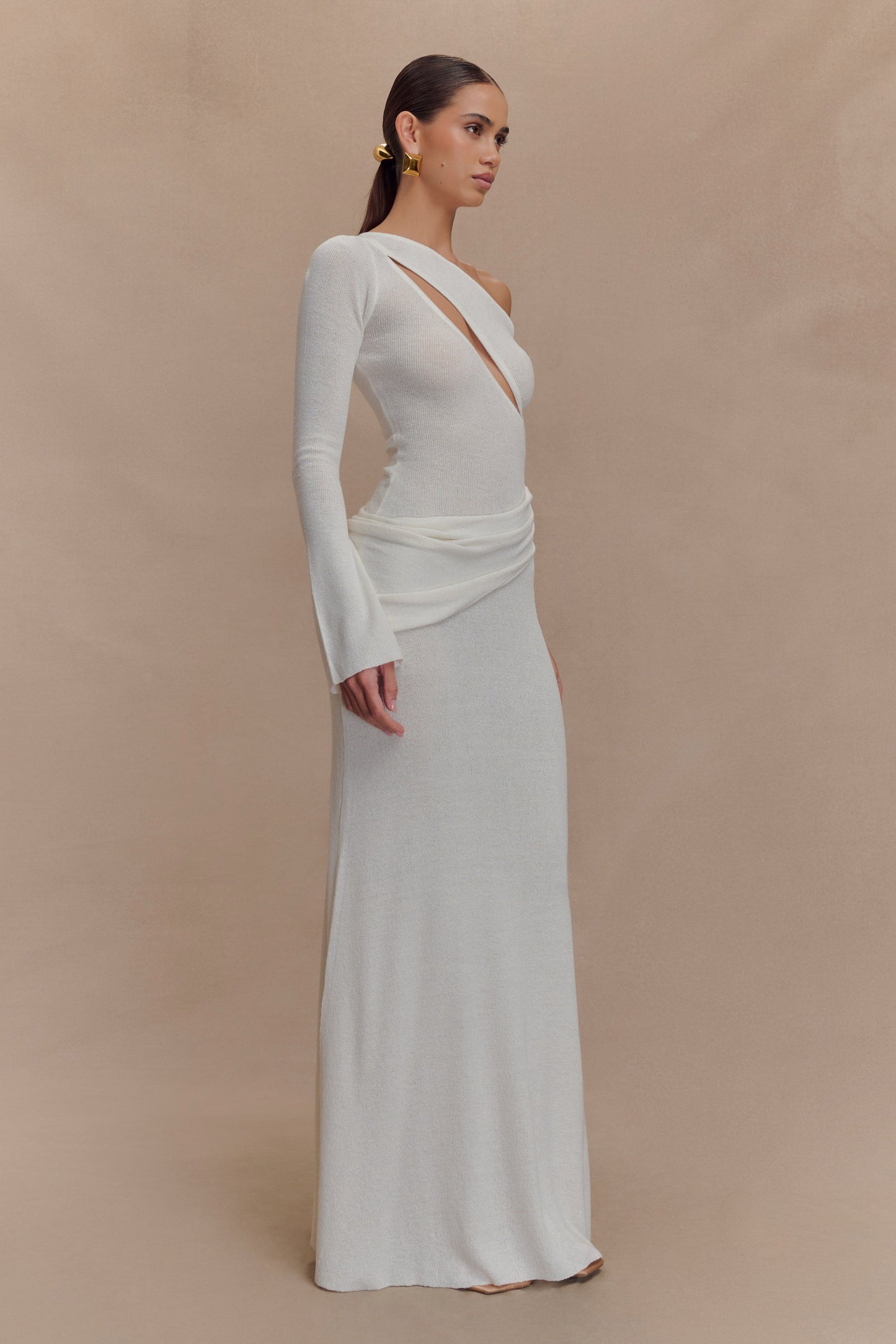 Alexius One Shoulder Knit Maxi Dress - Ivory