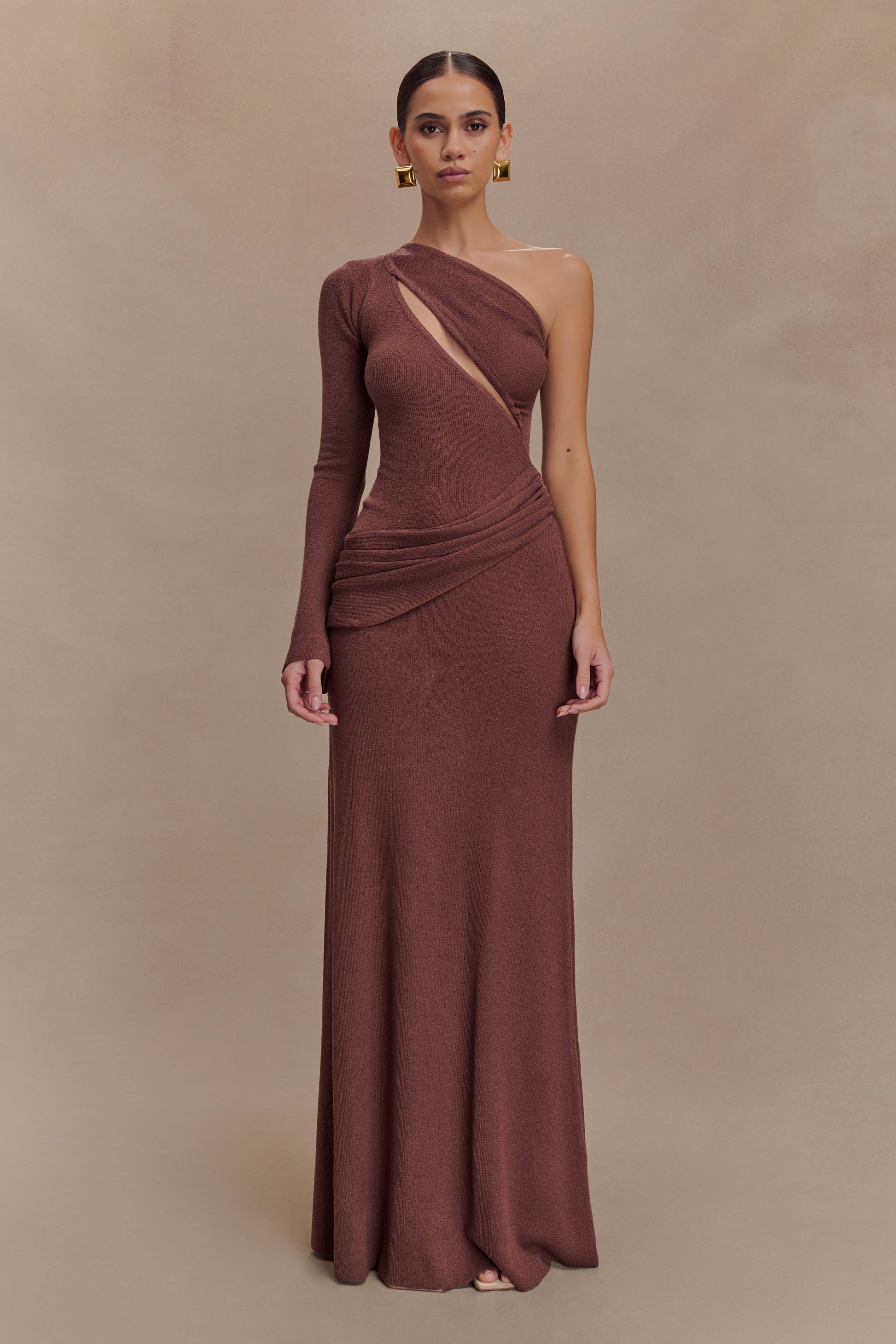 Alexius One Shoulder Knit Maxi Dress - Nutmeg
