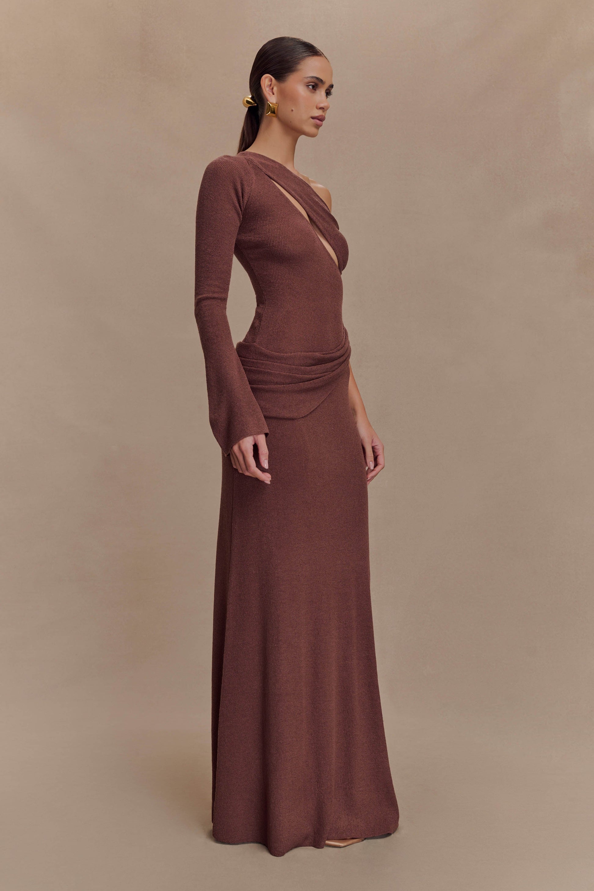 Alexius One Shoulder Knit Maxi Dress - Nutmeg #4