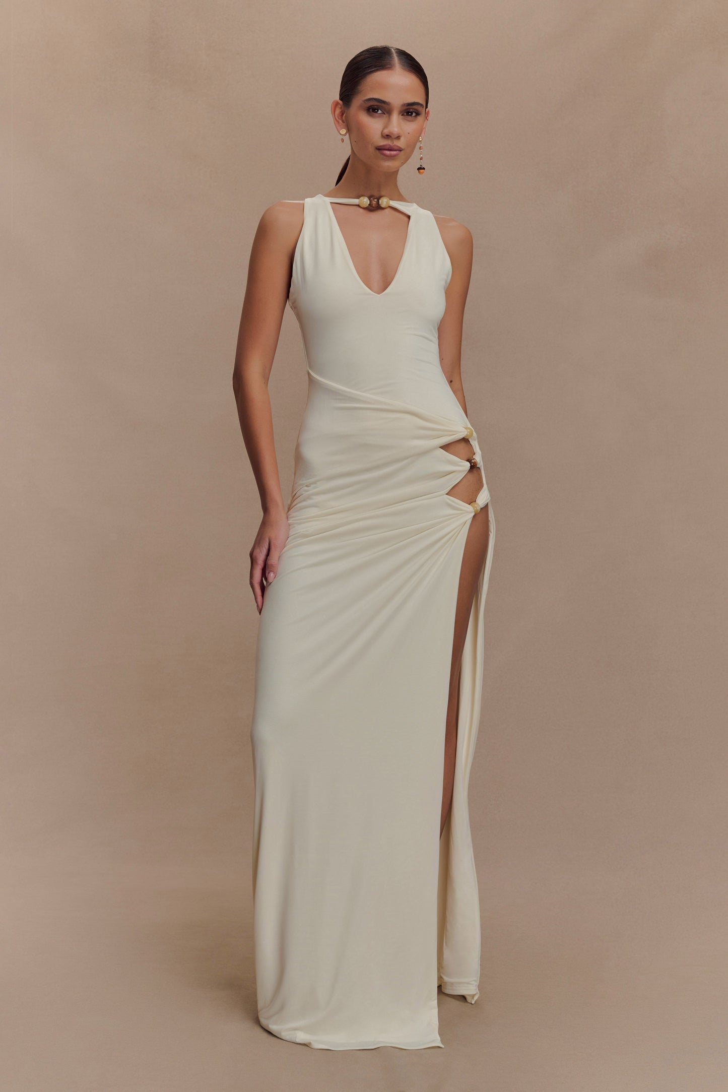 Kaiden Slinky Beaded Maxi Dress - Ivory