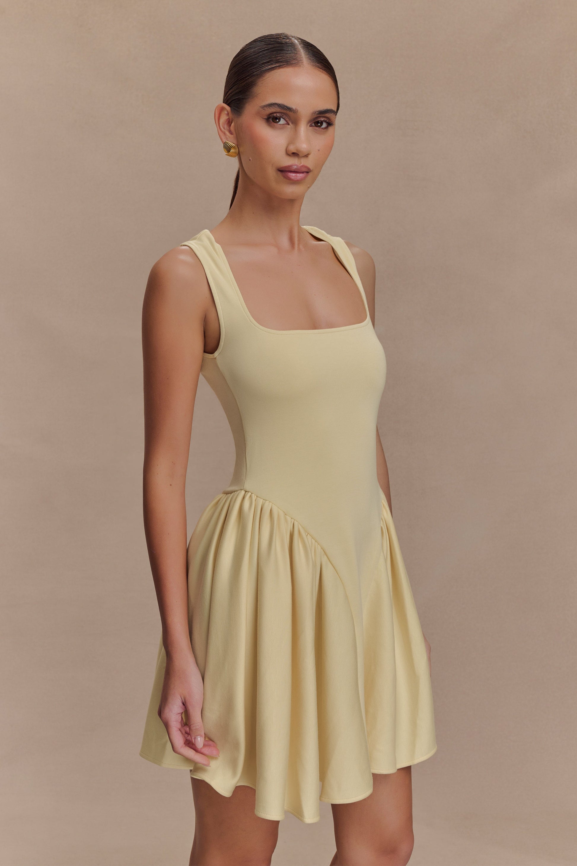 Sharon Scuba Jersey Mini Dress - Pastel Lemon #5