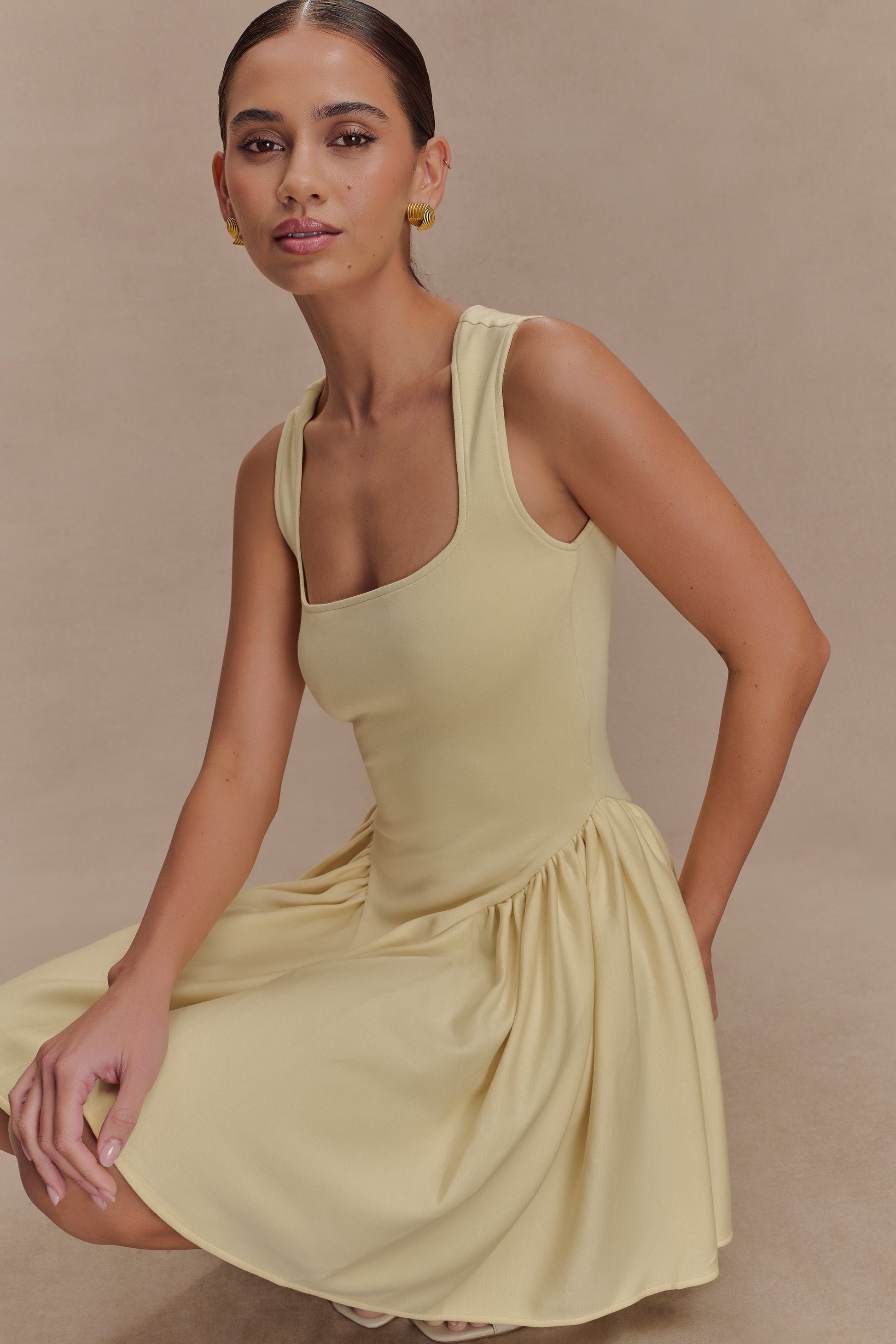 Sharon Scuba Jersey Mini Dress - Pastel Lemon #3