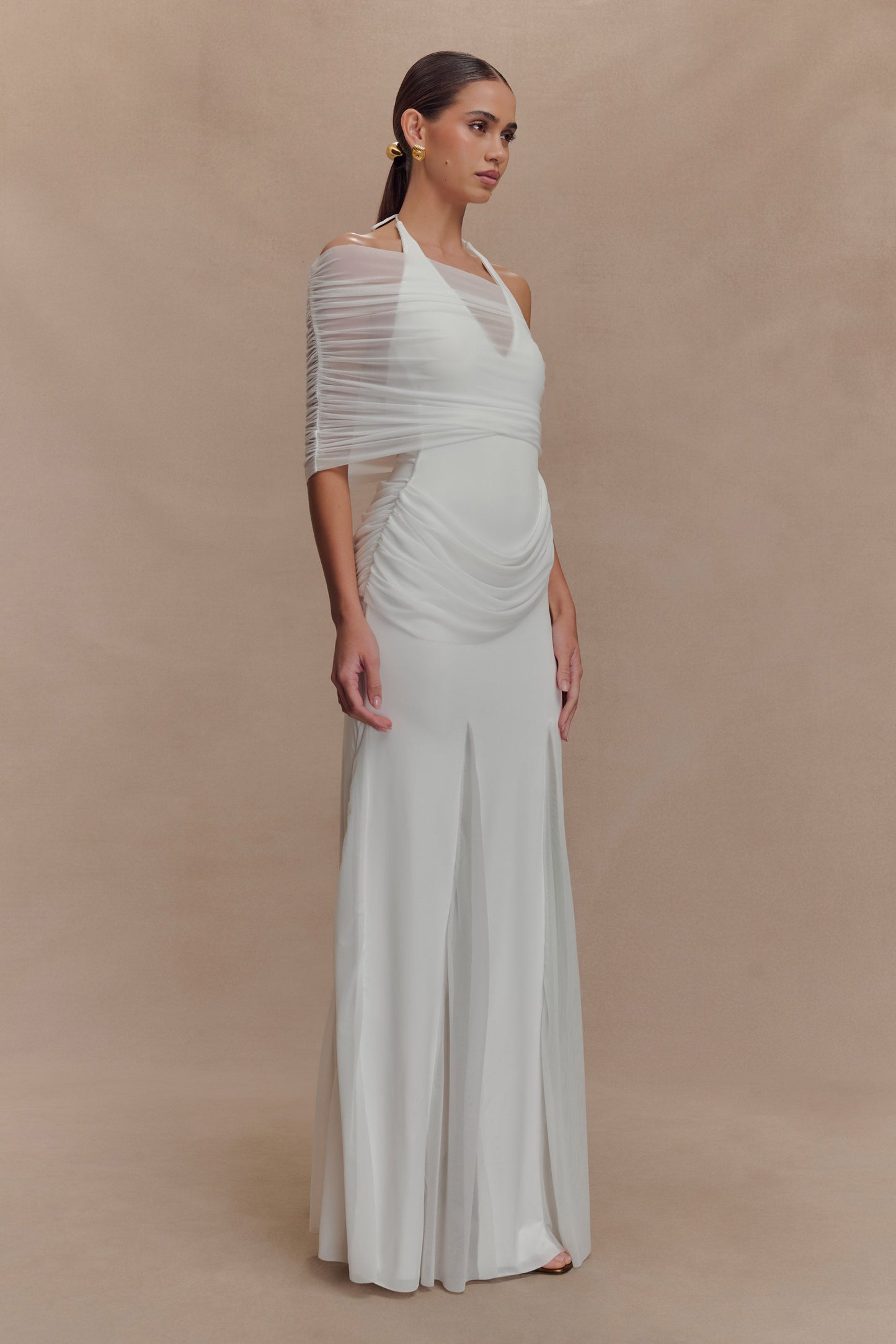 Gabrielle Slinky And Mesh Maxi Dress - White
