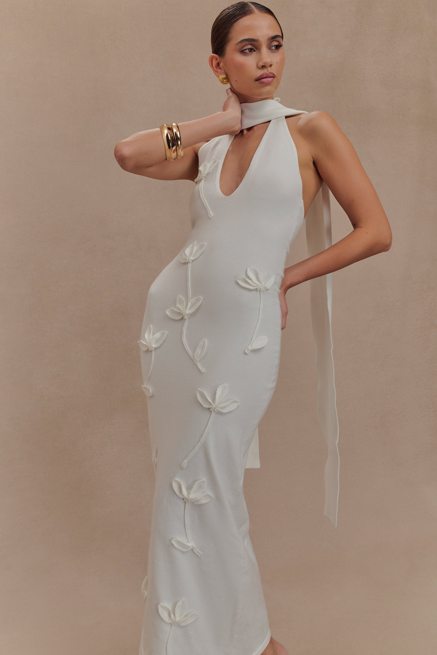 Wynn Floral Knit Midi Dress - White