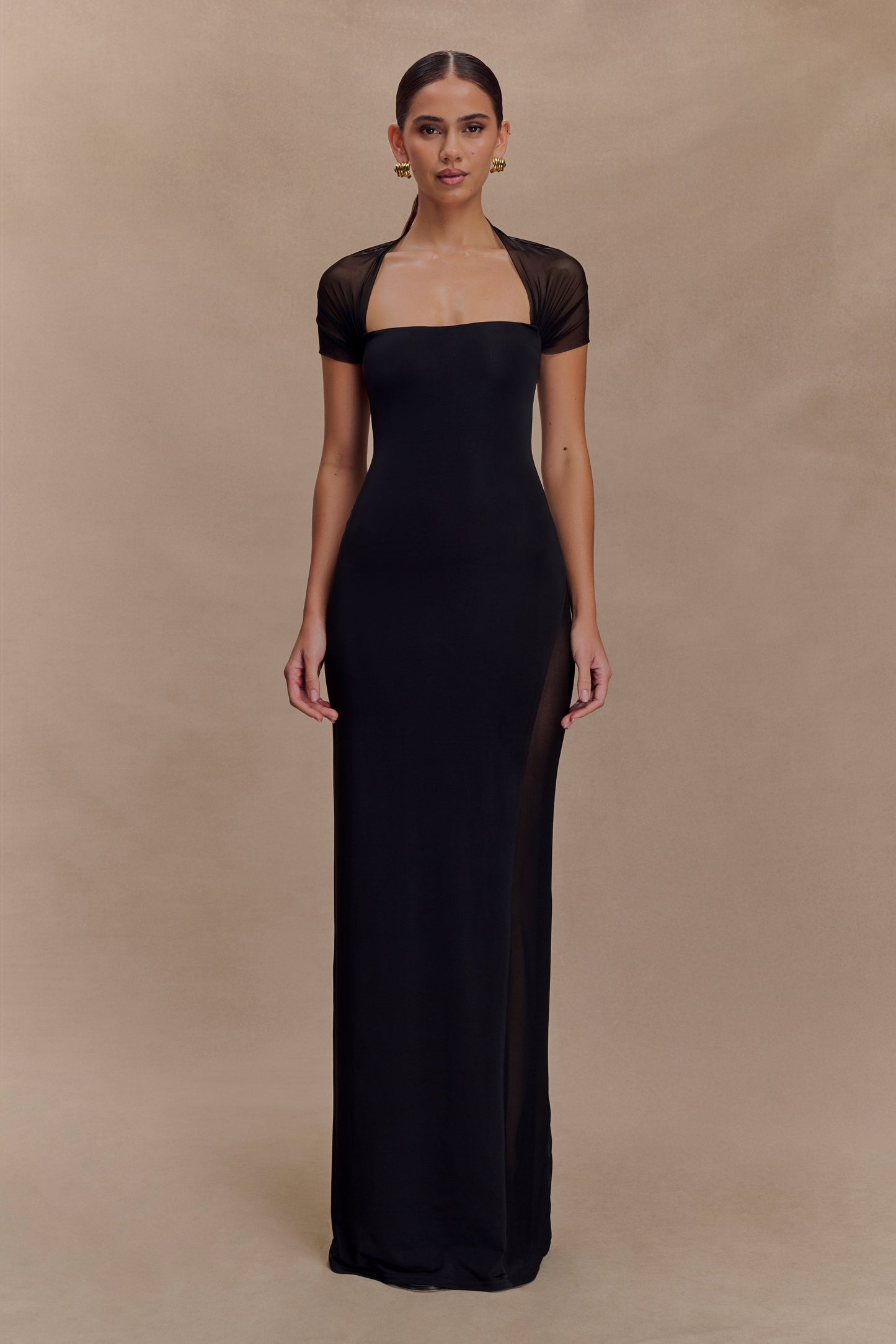 Wyatt Slinky And Mesh Maxi Dress - Black