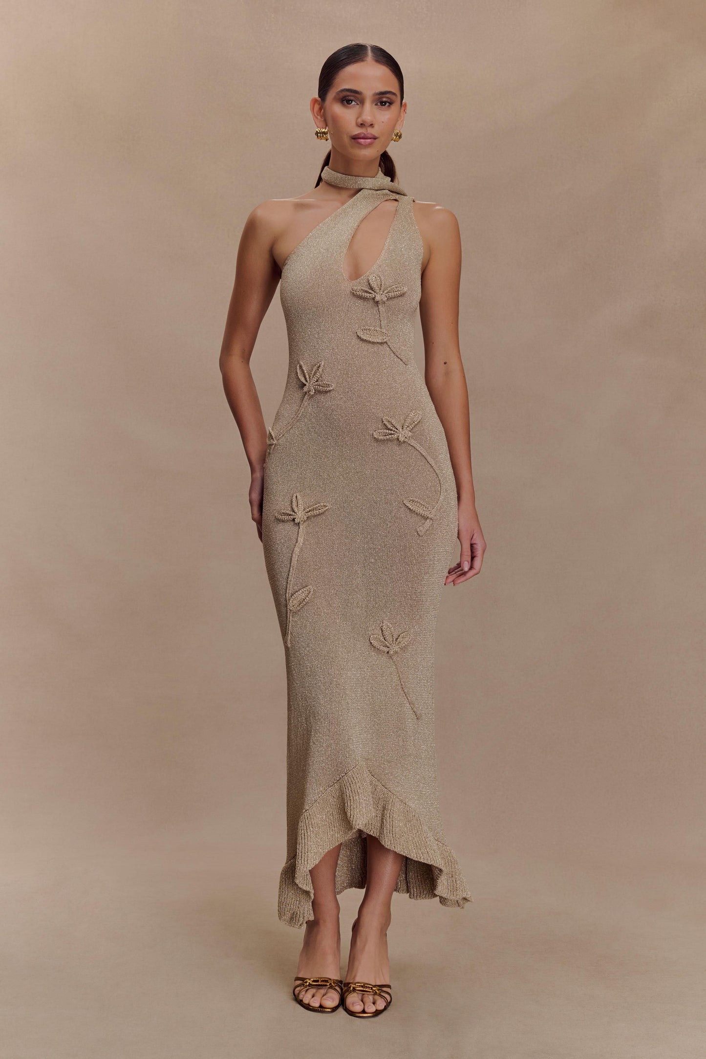 Celestino Floral Metallic Knit Maxi Dress - Gold