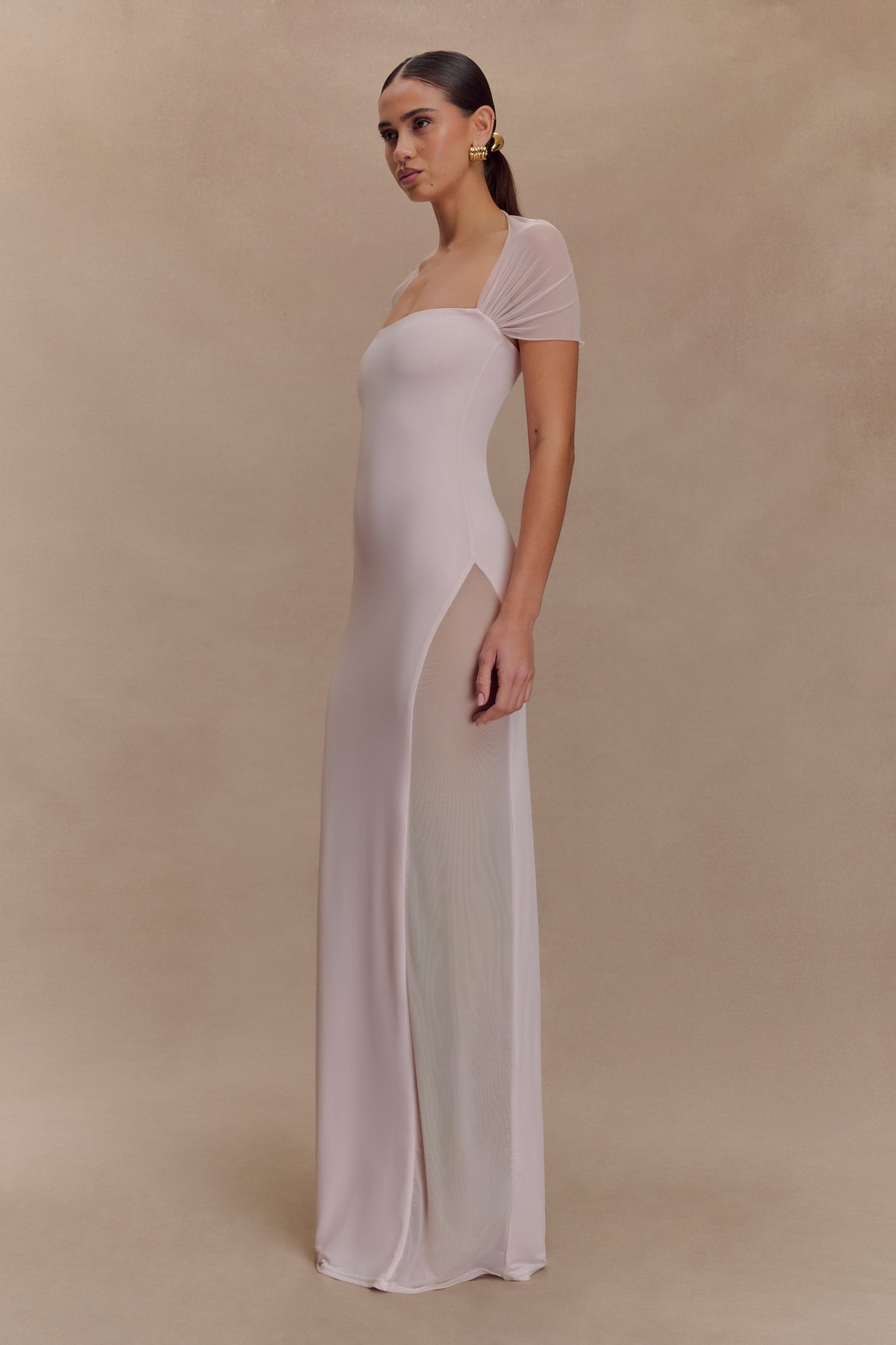 Wyatt Slinky And Mesh Maxi Dress - Pale Pink