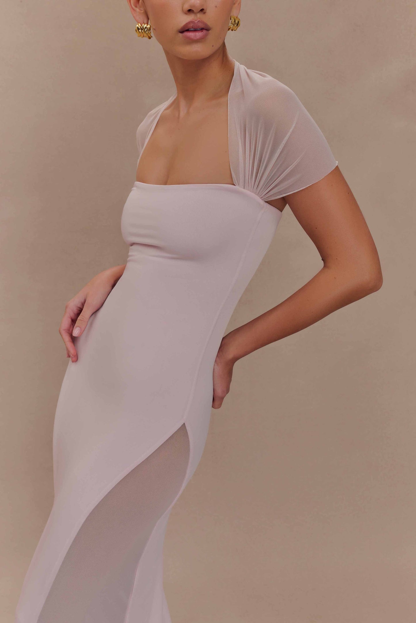Wyatt Slinky And Mesh Maxi Dress - Pale Pink