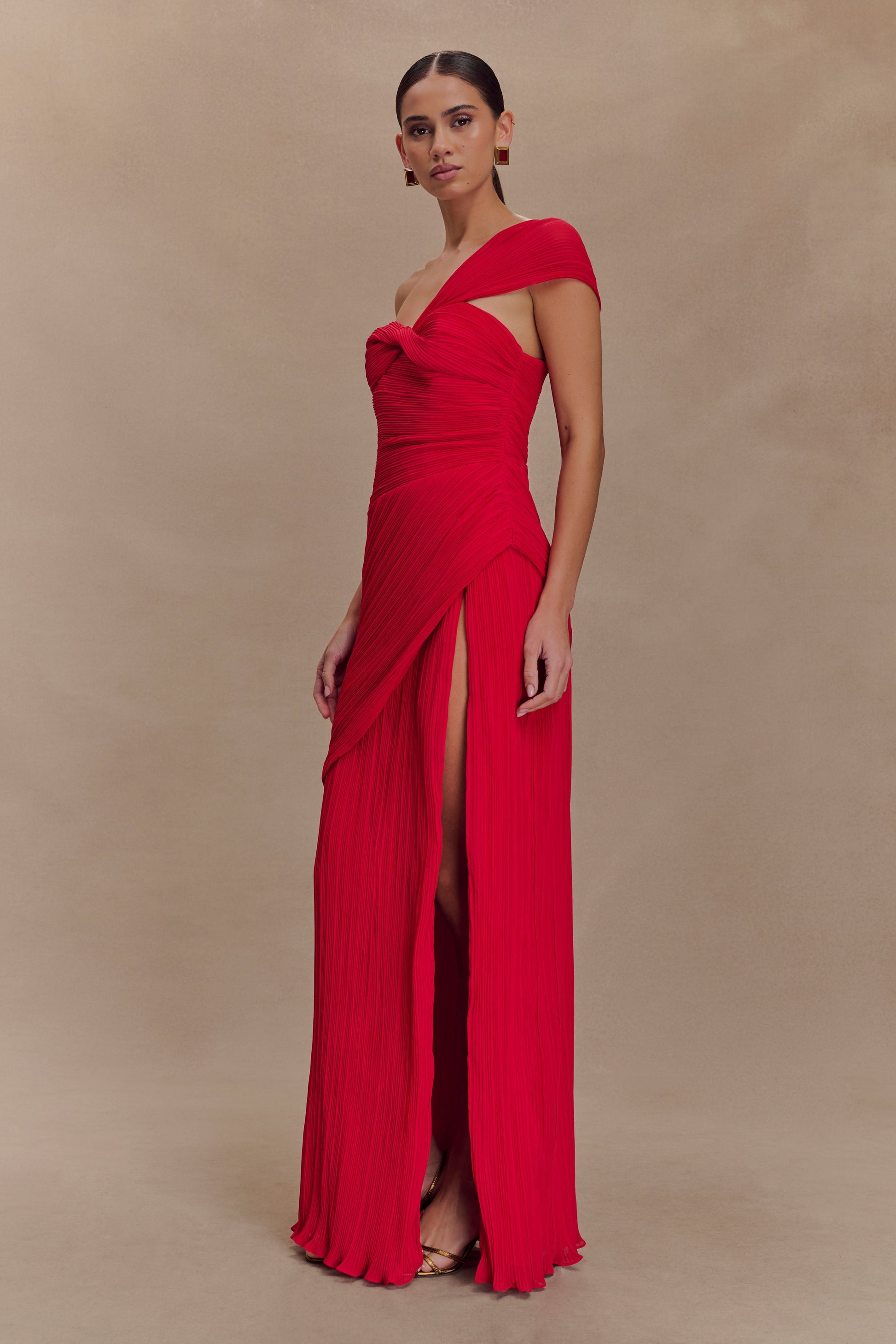 Tamara Shirred Chiffon Midi Dress - Red #5