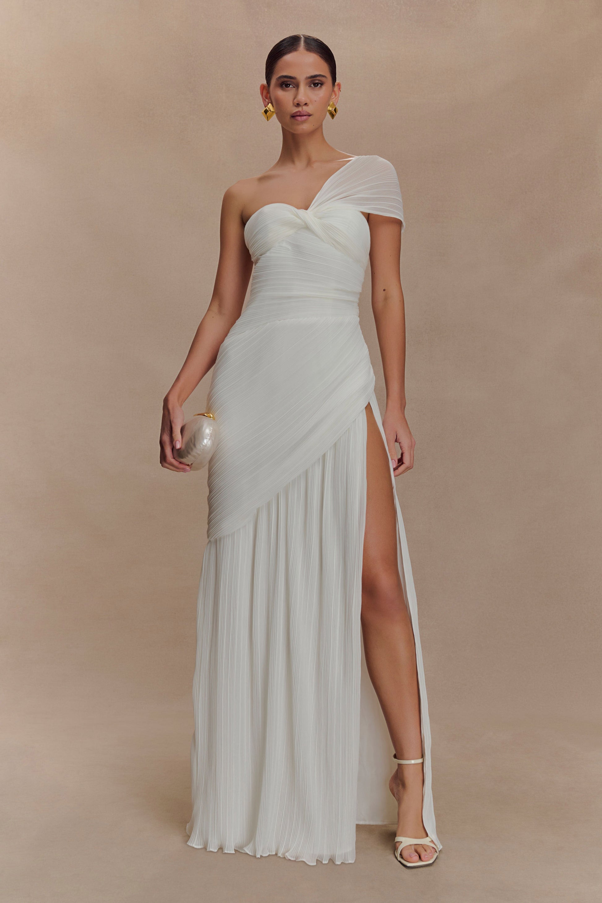 Tamara Shirred Chiffon Midi Dress - White #4