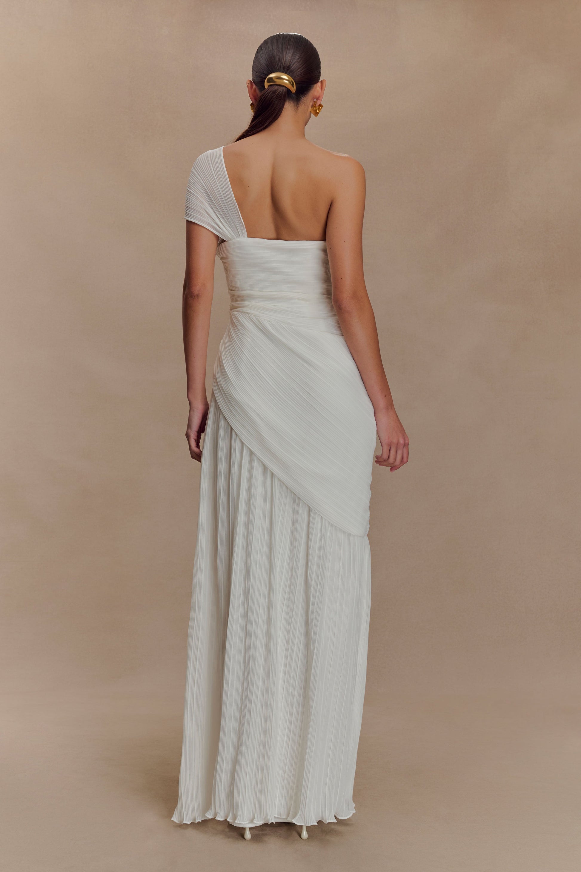 Tamara Shirred Chiffon Midi Dress - White #2