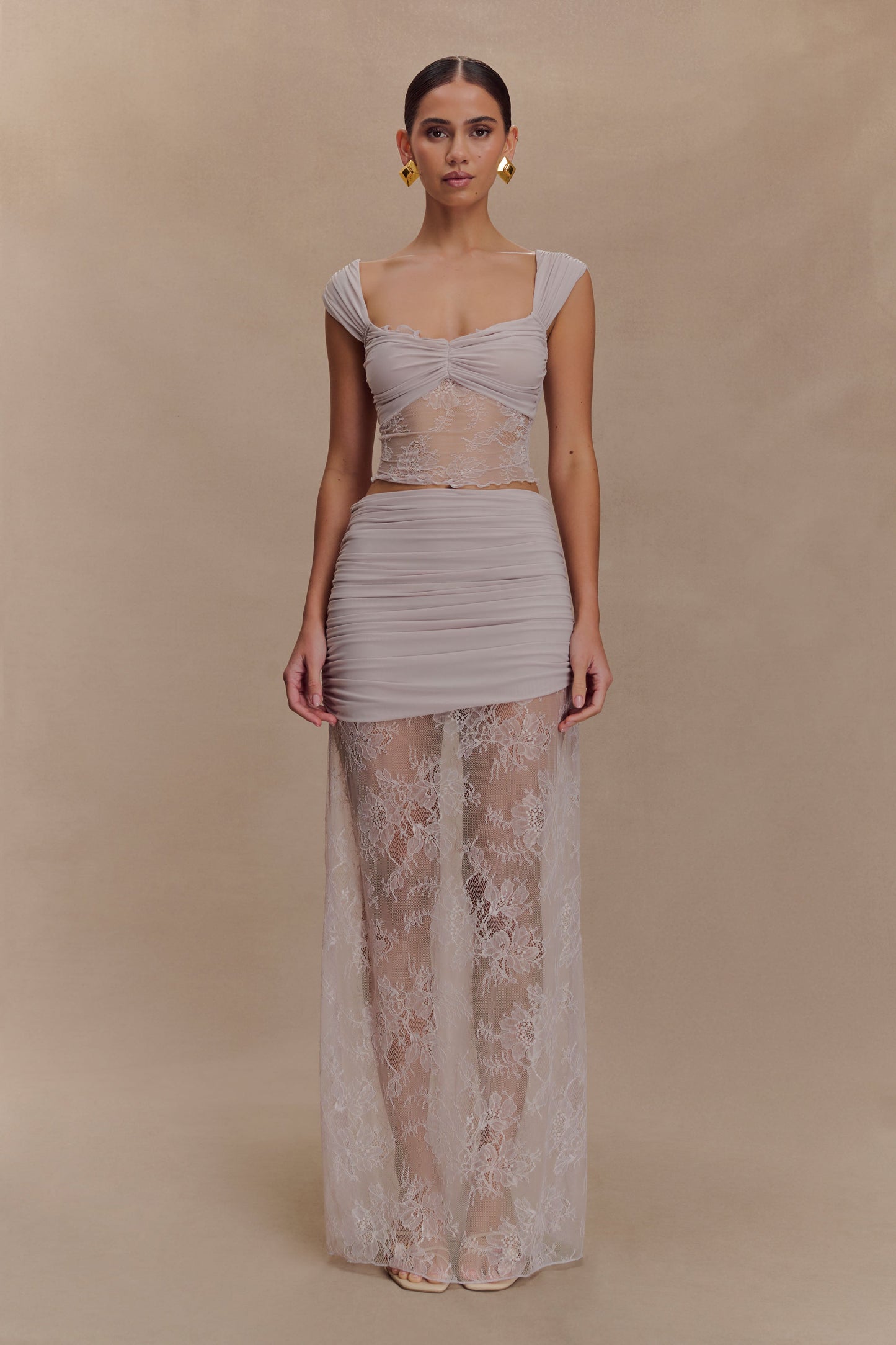 Guinevere Lace And Mesh Top - Lilac