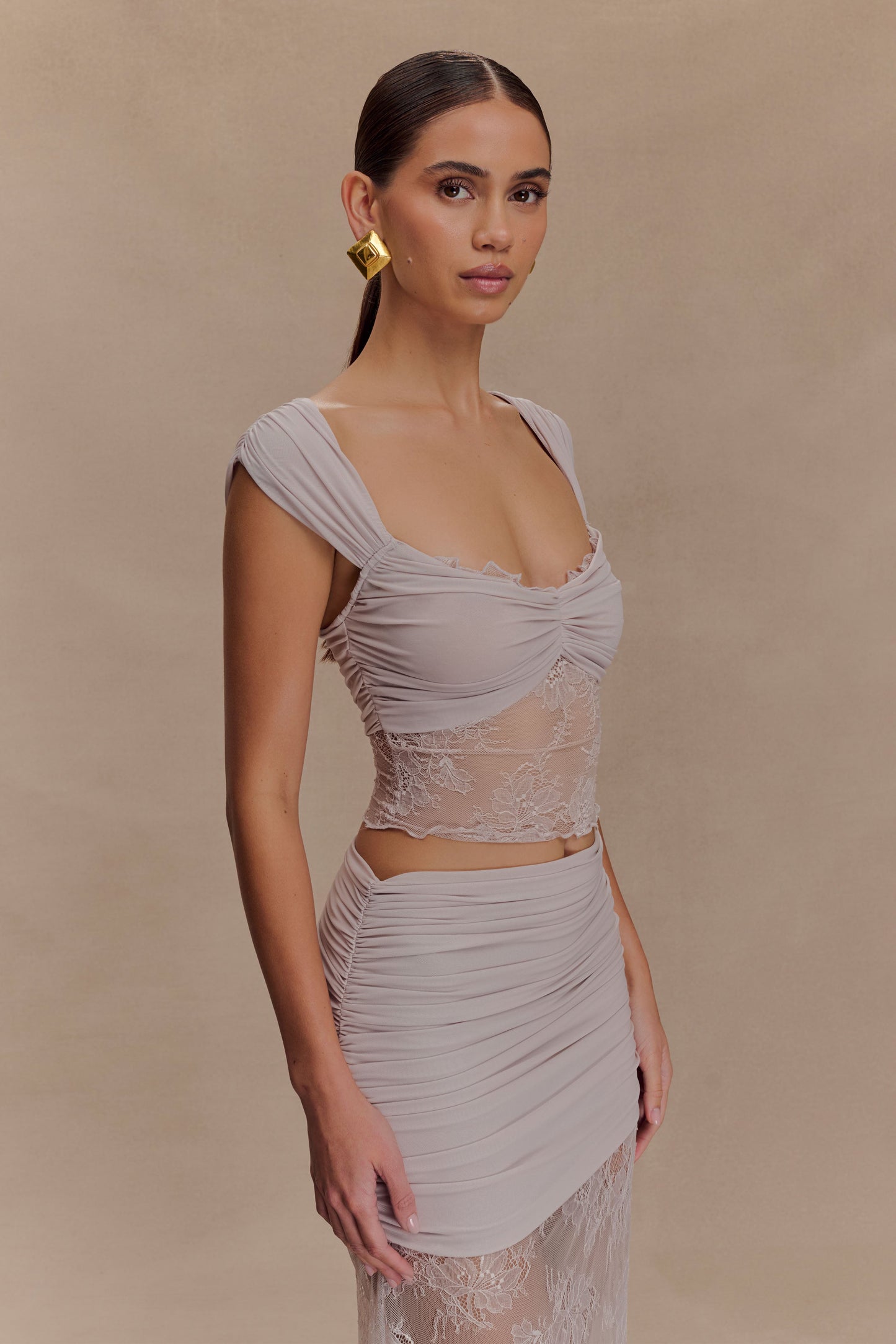 Guinevere Lace And Mesh Top - Lilac