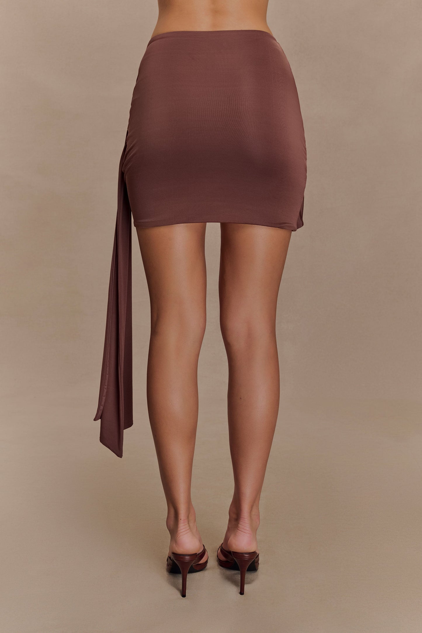 Alicent Slinky Beaded Mini Skirt - Chocolate