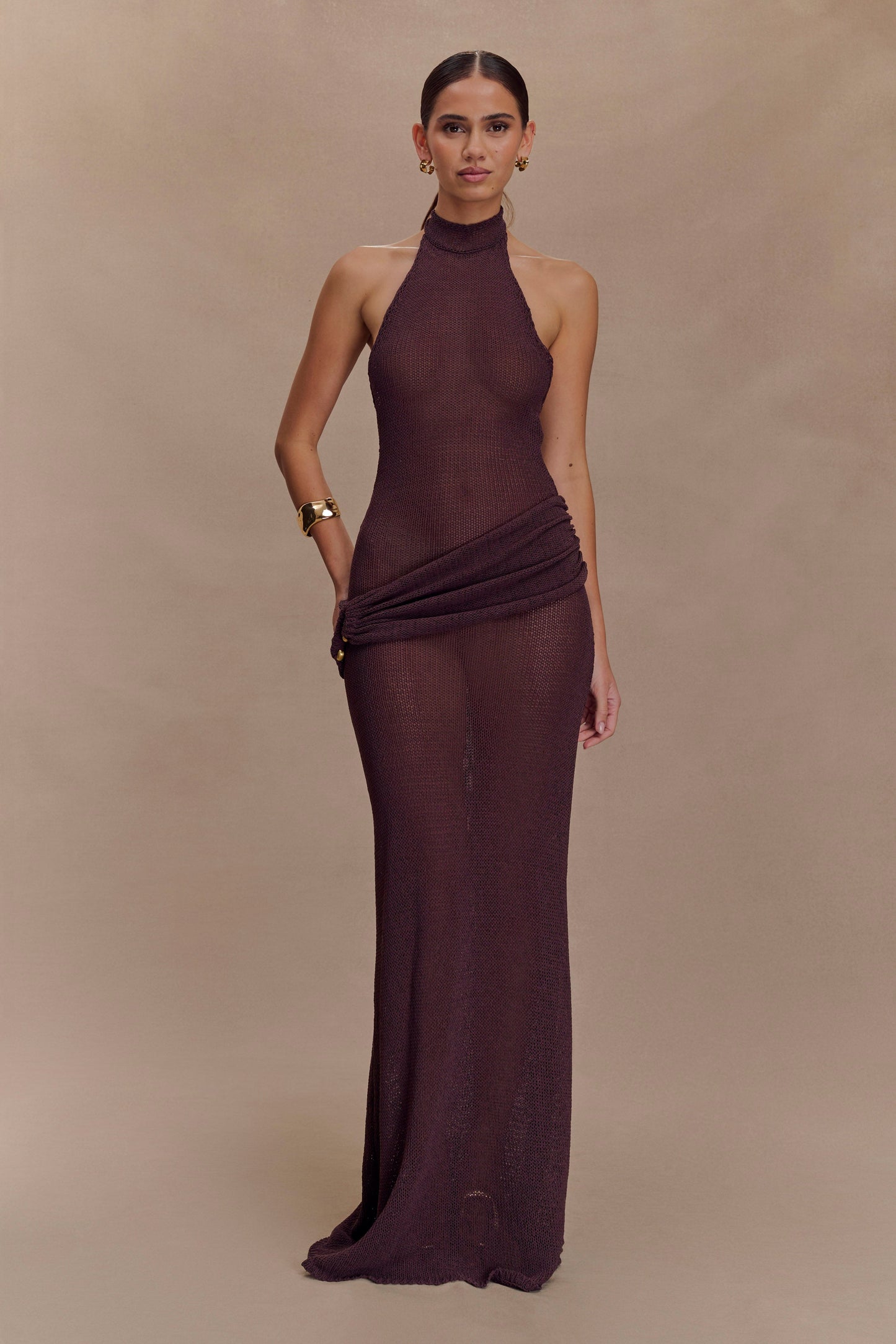 Reece Halter Knit Maxi Dress - Chocolate