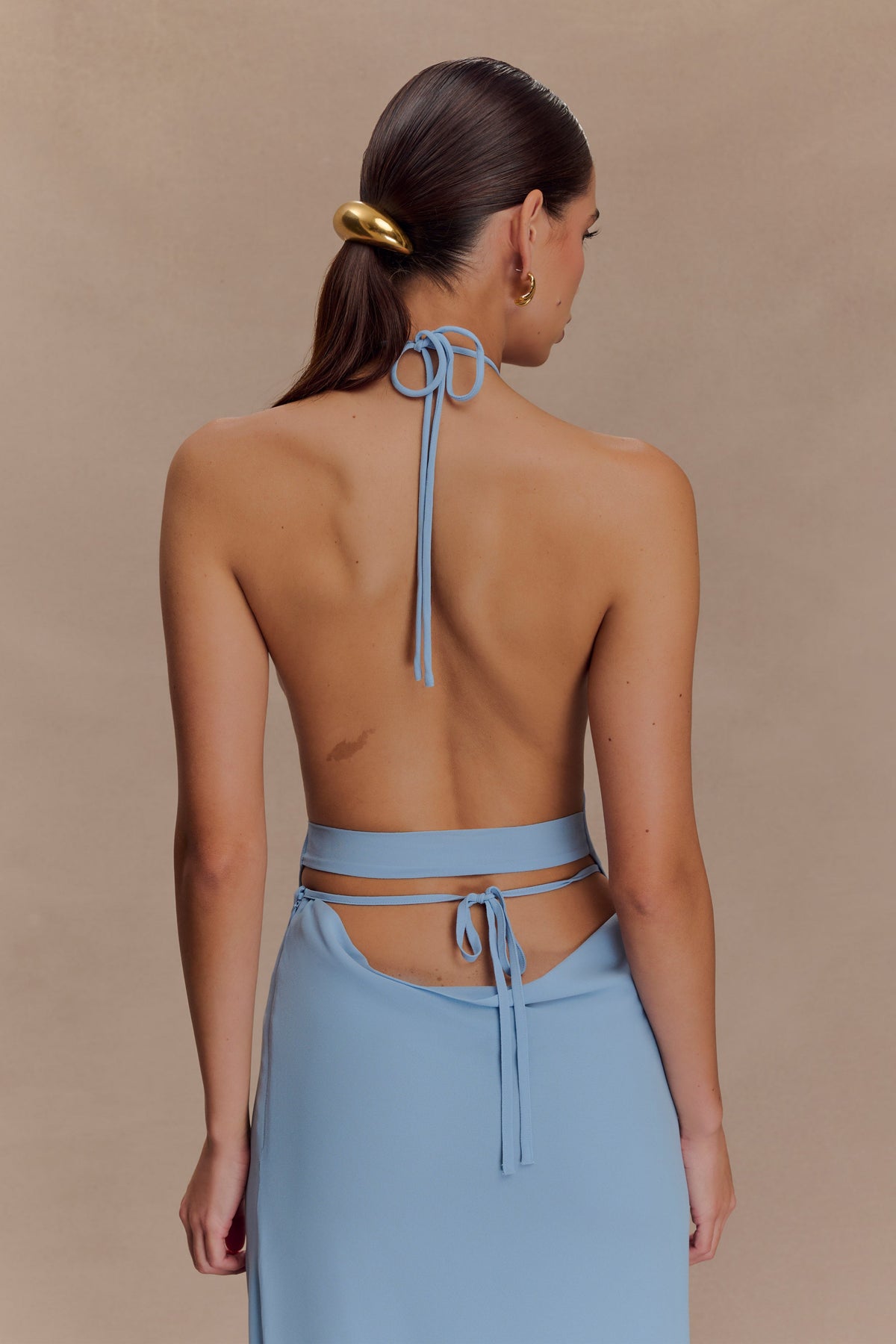Katalina Chiffon Cowl Halter Top - Sky Blue