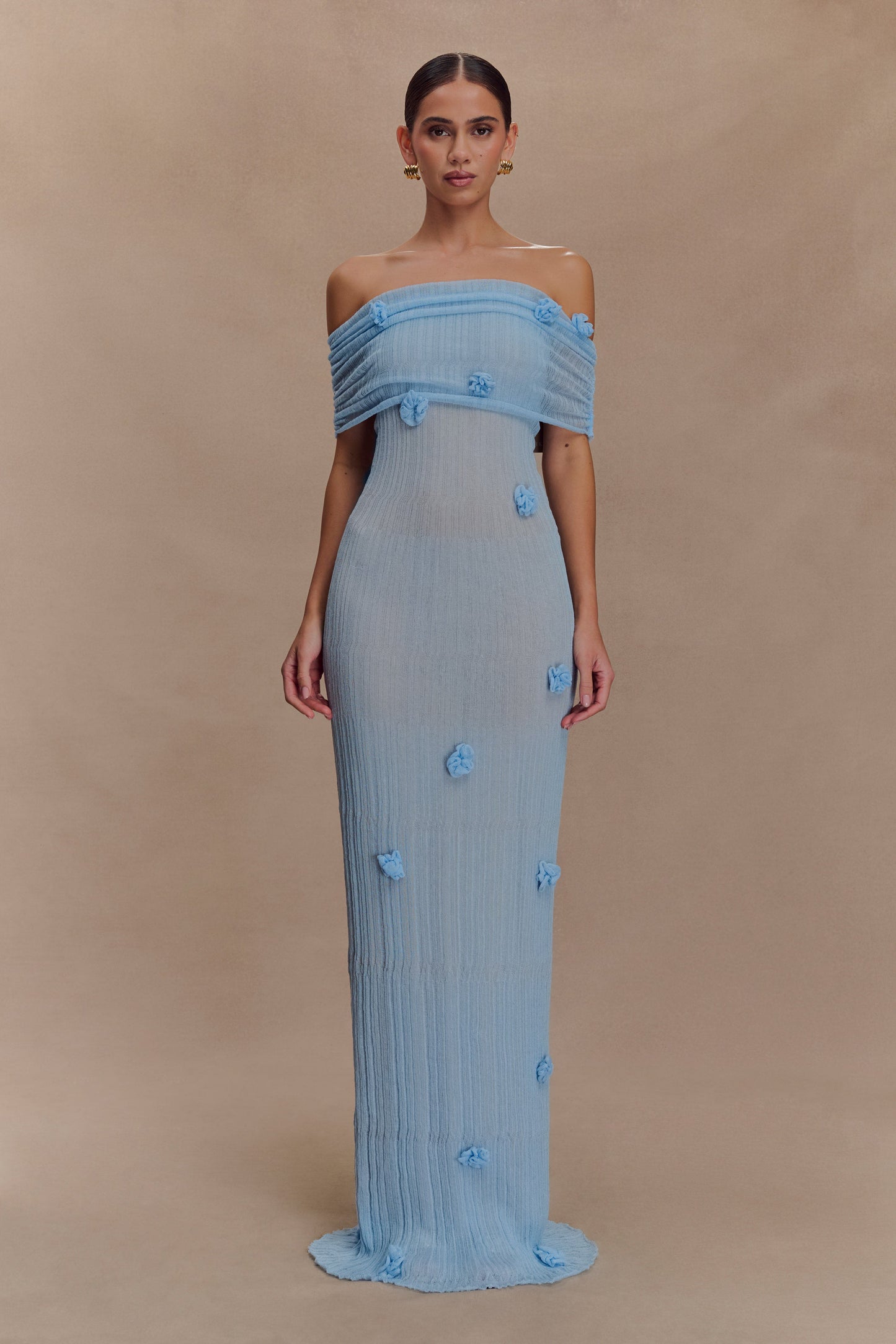 Brynn Orchid Knit Maxi Dress - Baby Blue