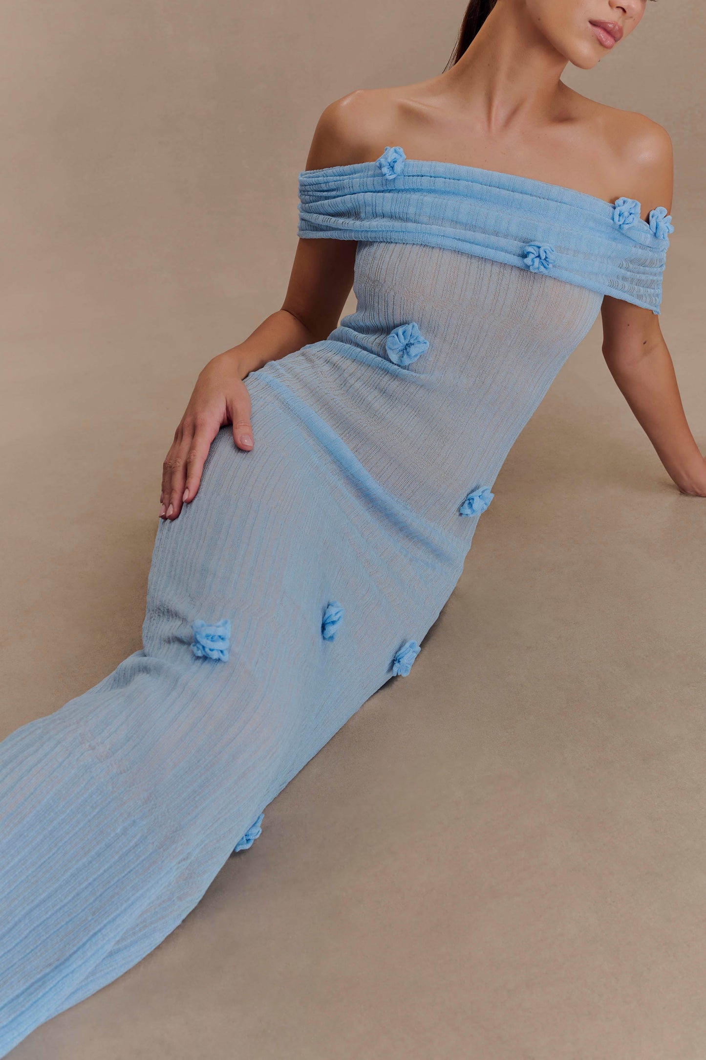 Brynn Orchid Knit Maxi Dress - Baby Blue