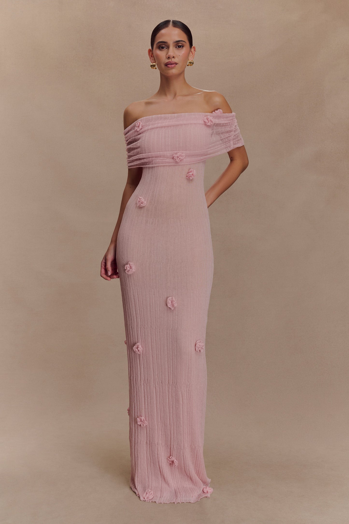 Brynn Orchid Knit Maxi Dress - Pastel Pink