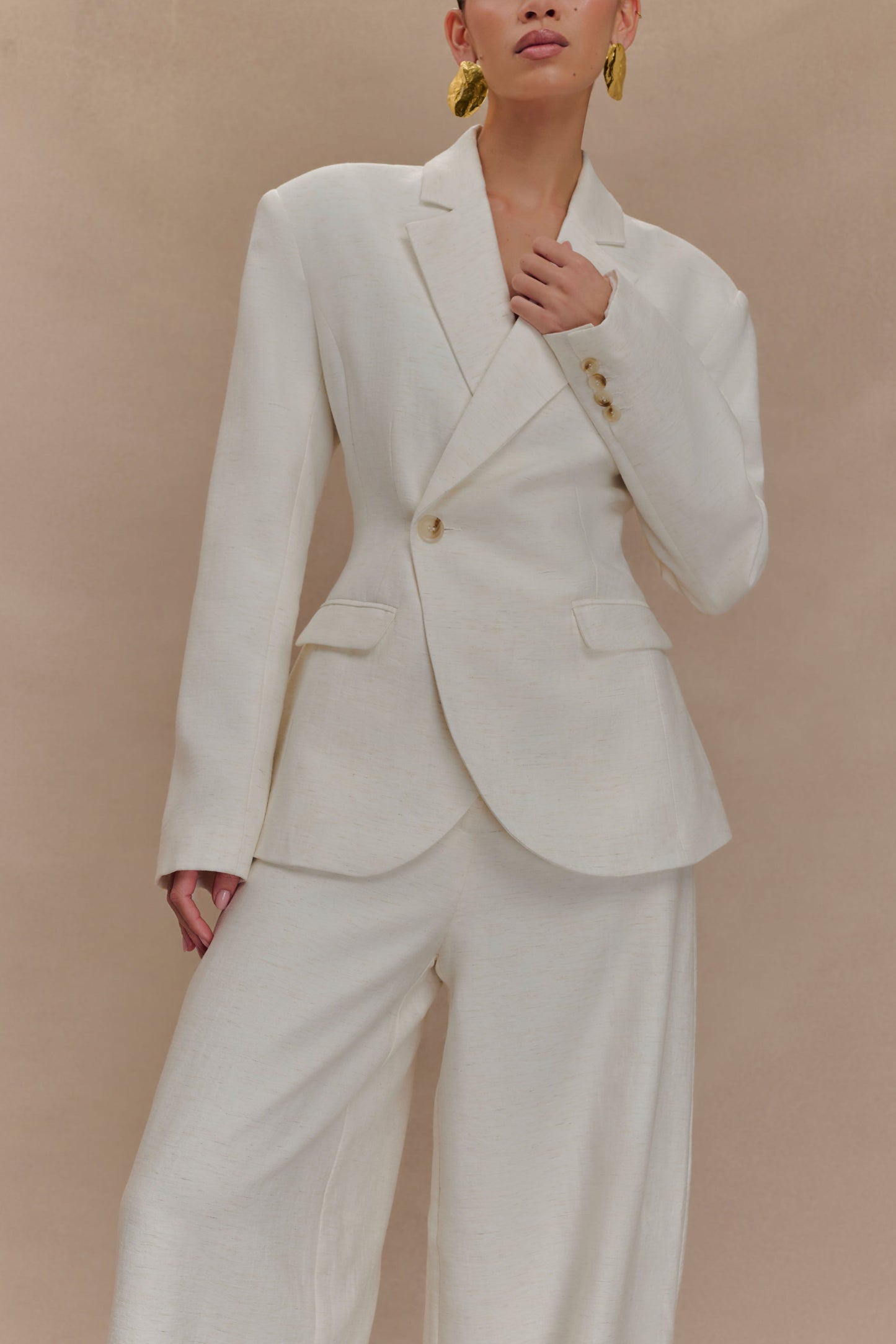 Jameson Cinched Linen Blazer - Oat Marle