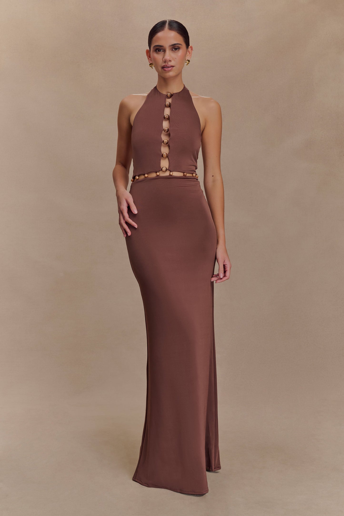 Albion Beaded Slinky Maxi Dress - Chocolate