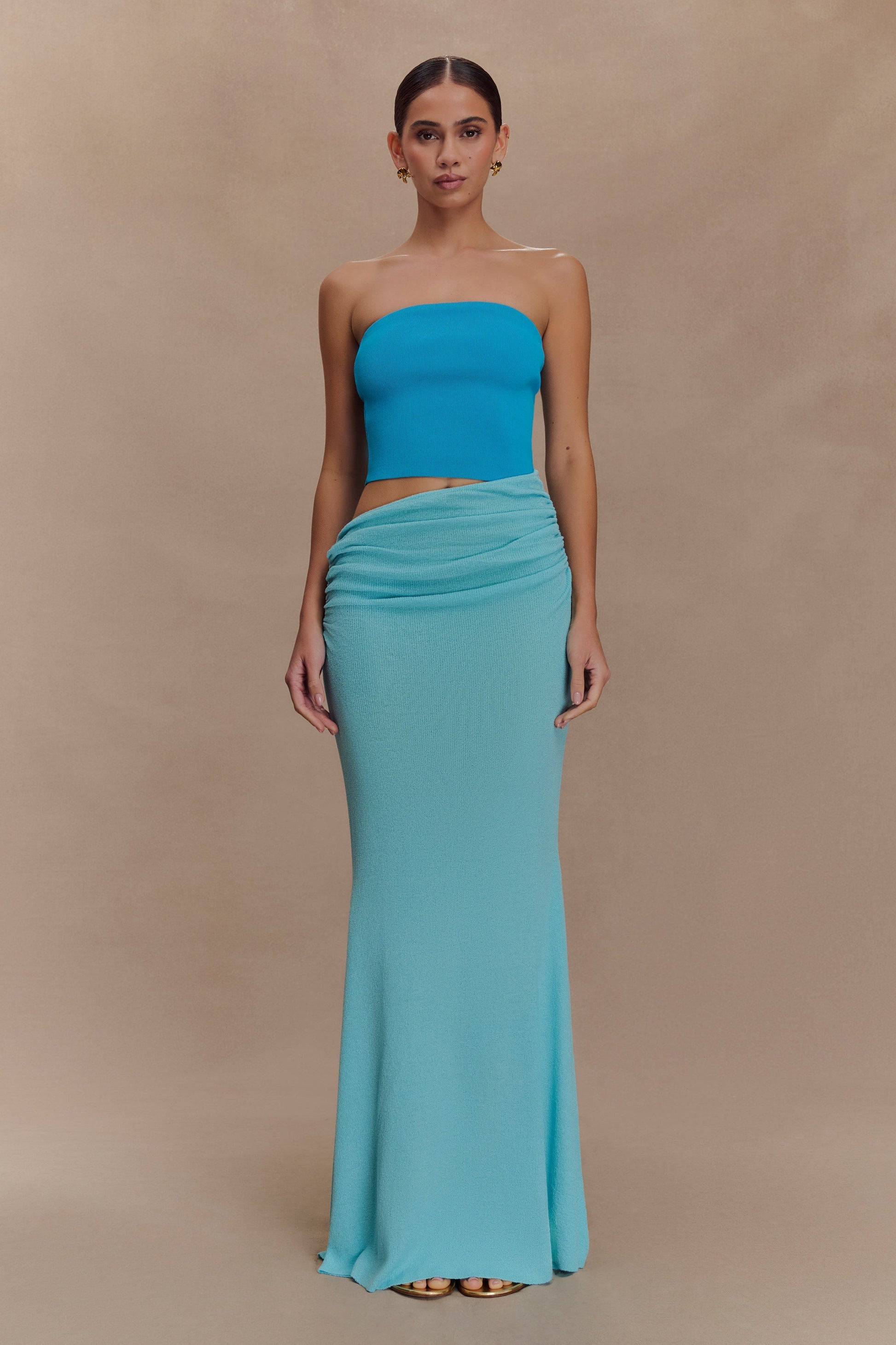 Jasiel Strapless Knit Maxi Dress - Cyan Blue #5