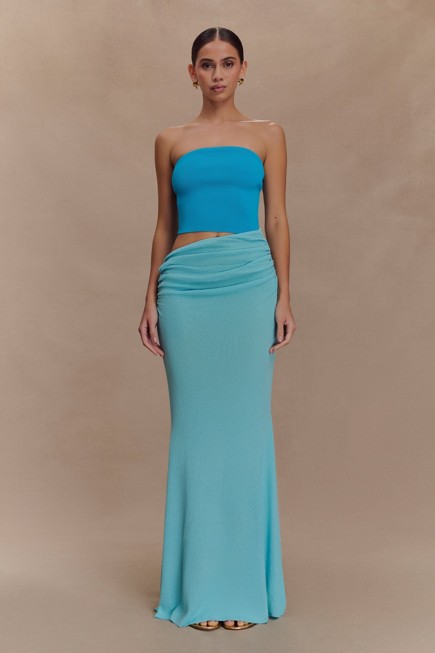 Jasiel Strapless Knit Maxi Dress - Cyan Blue