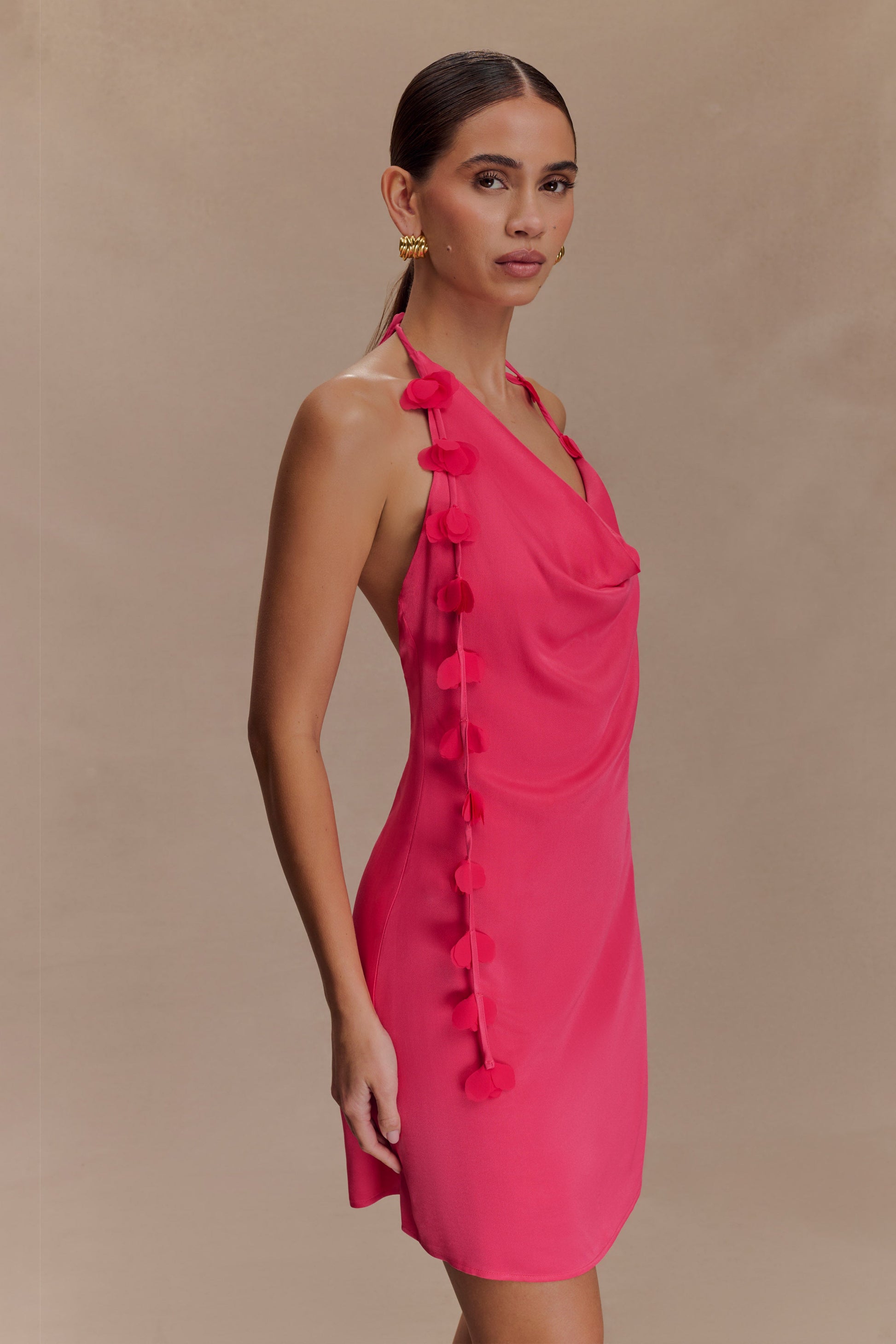 Gwenda Satin Floral Mini Dress - Dragonfruit #4