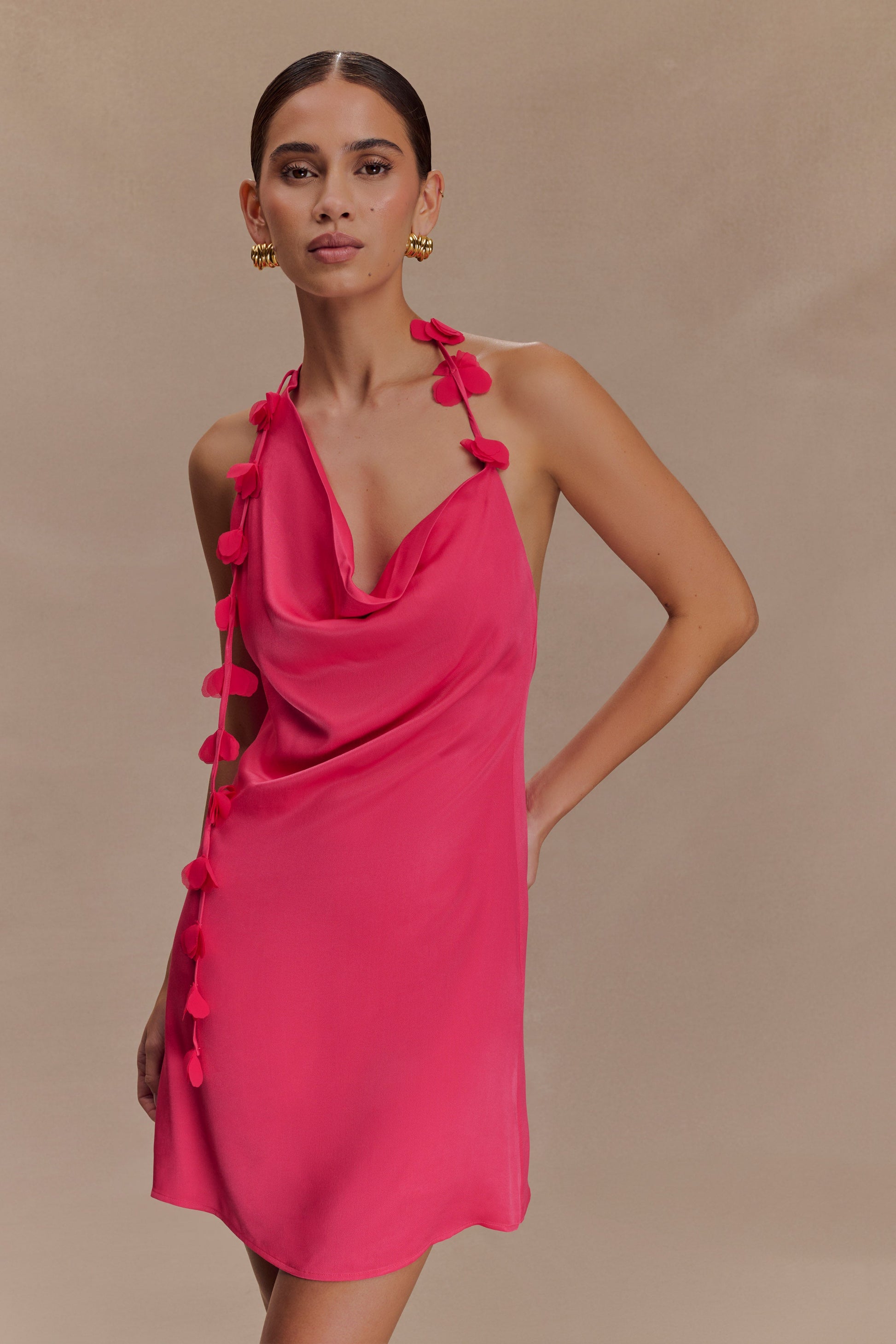 Gwenda Satin Floral Mini Dress - Dragonfruit #6