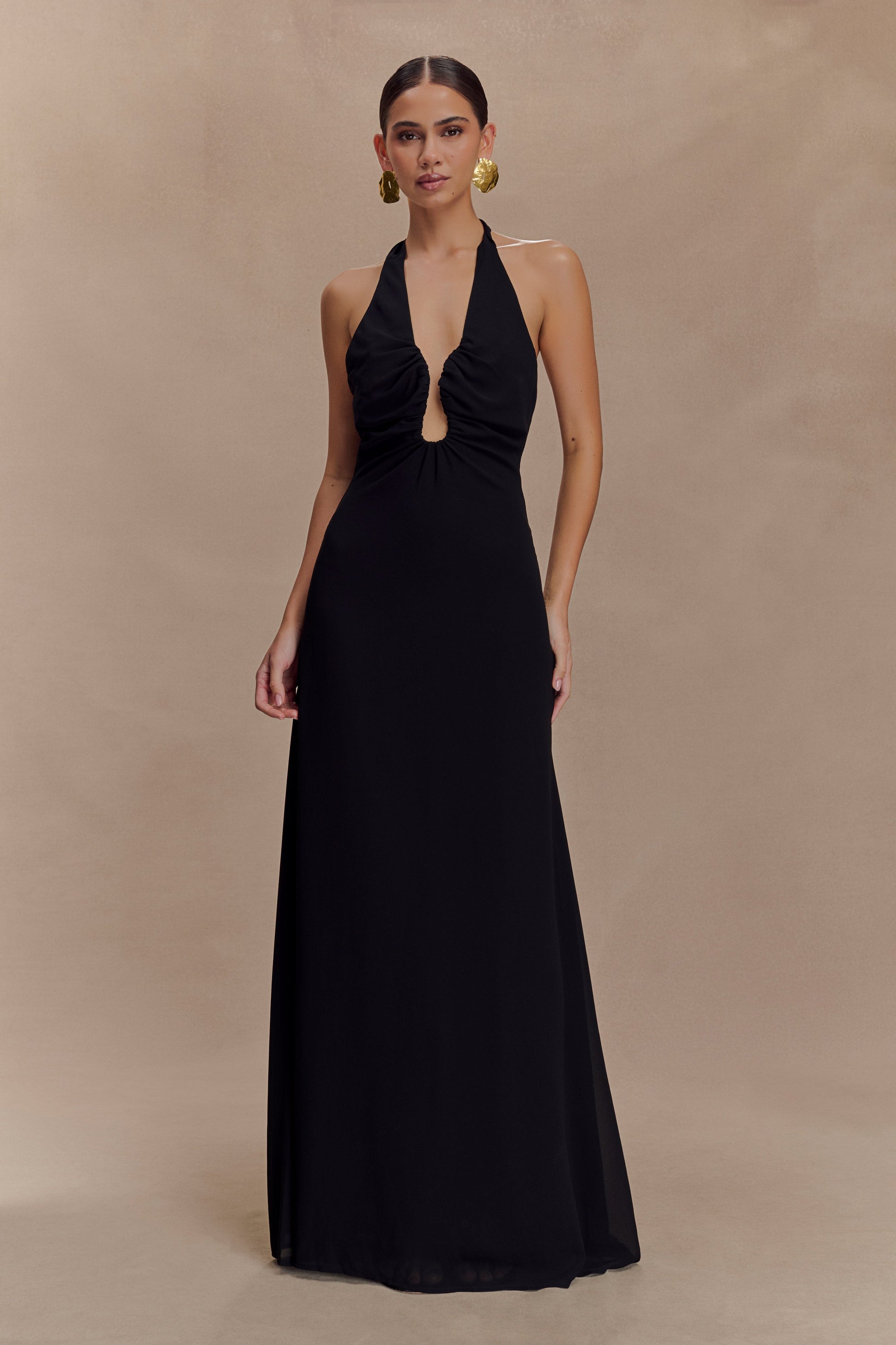 Malakhai Chiffon Halter Maxi Dress - Black #2