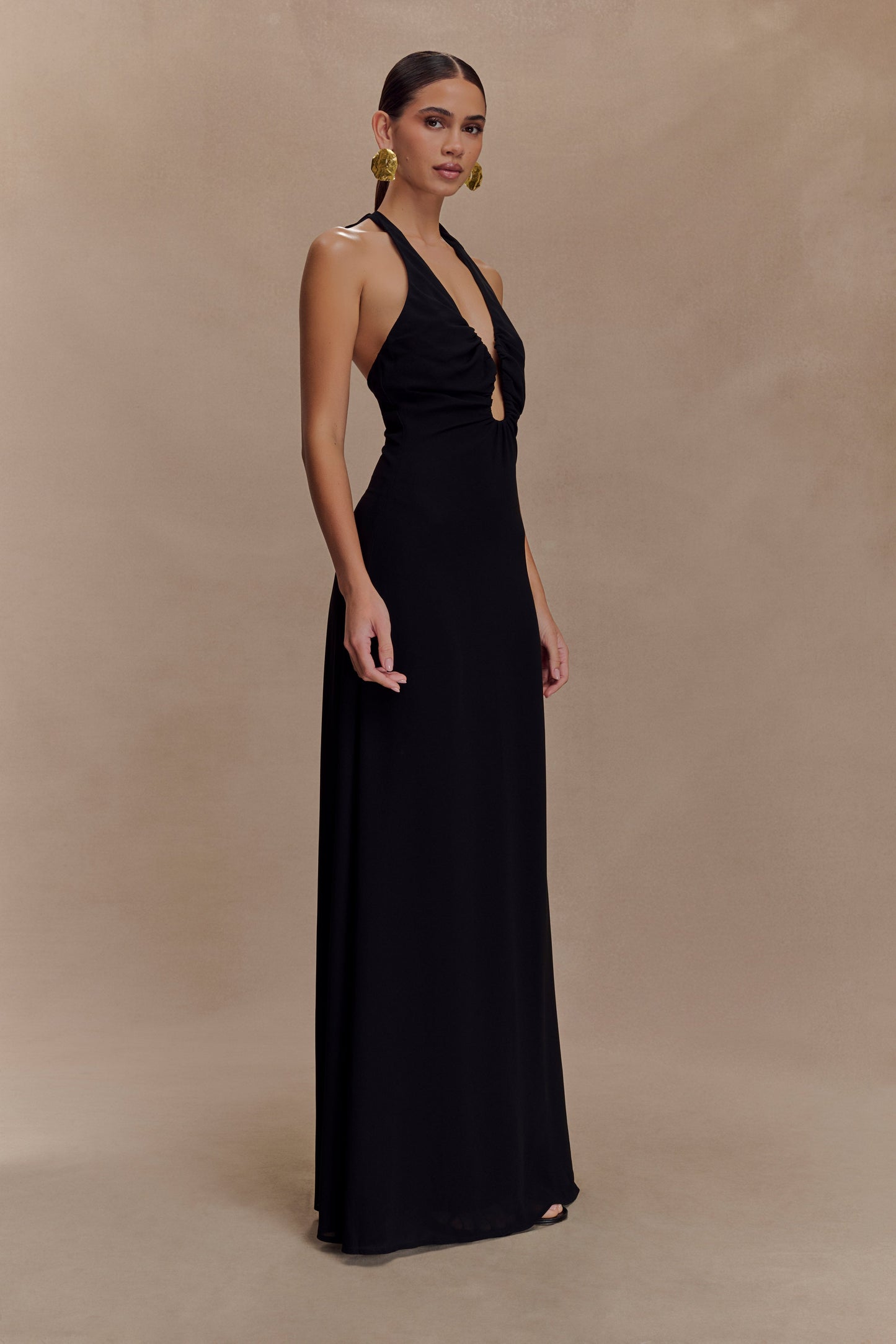 Malakhai Chiffon Halter Maxi Dress - Black