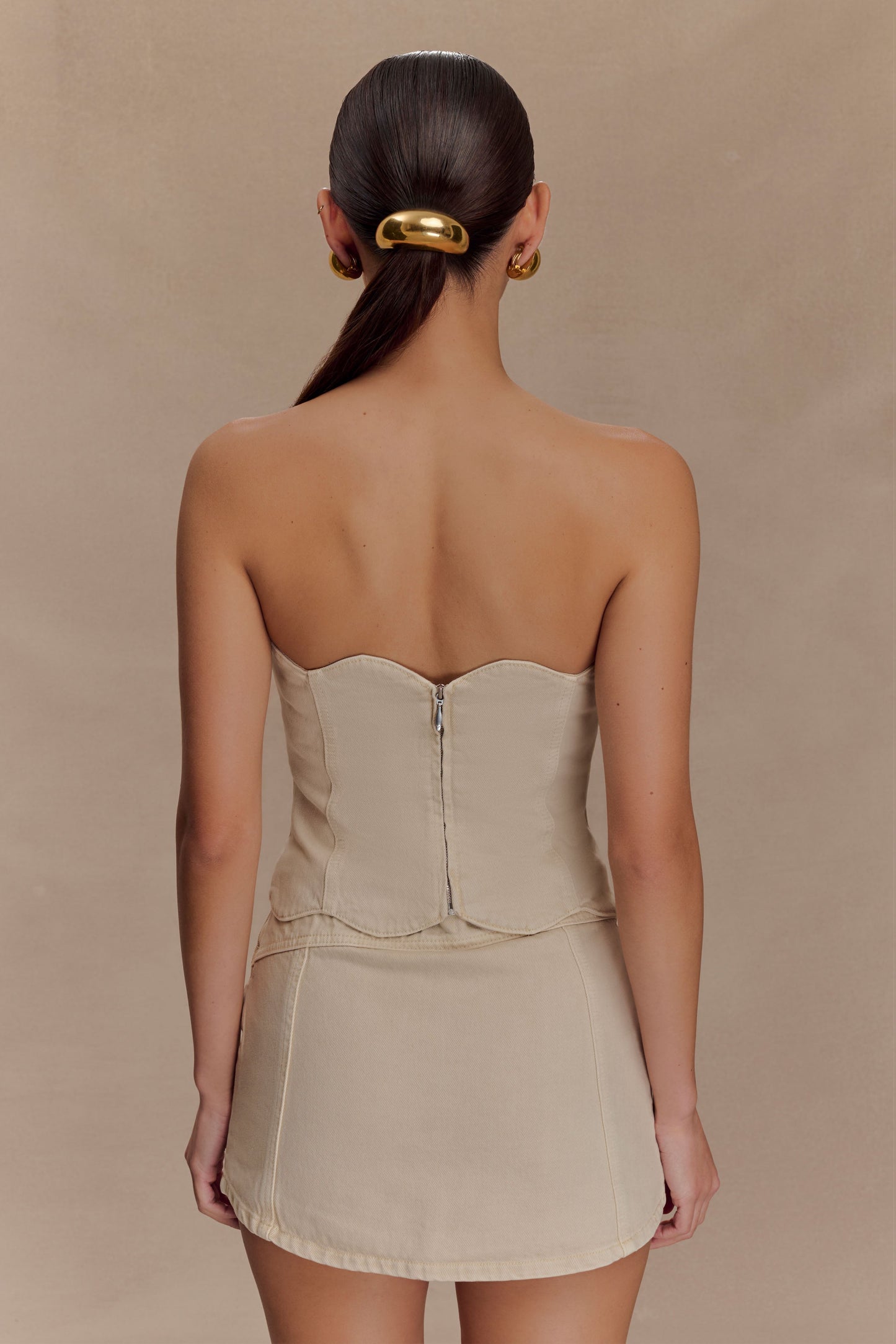 Oakley Strapless Scallop Denim Top - Stone Wash