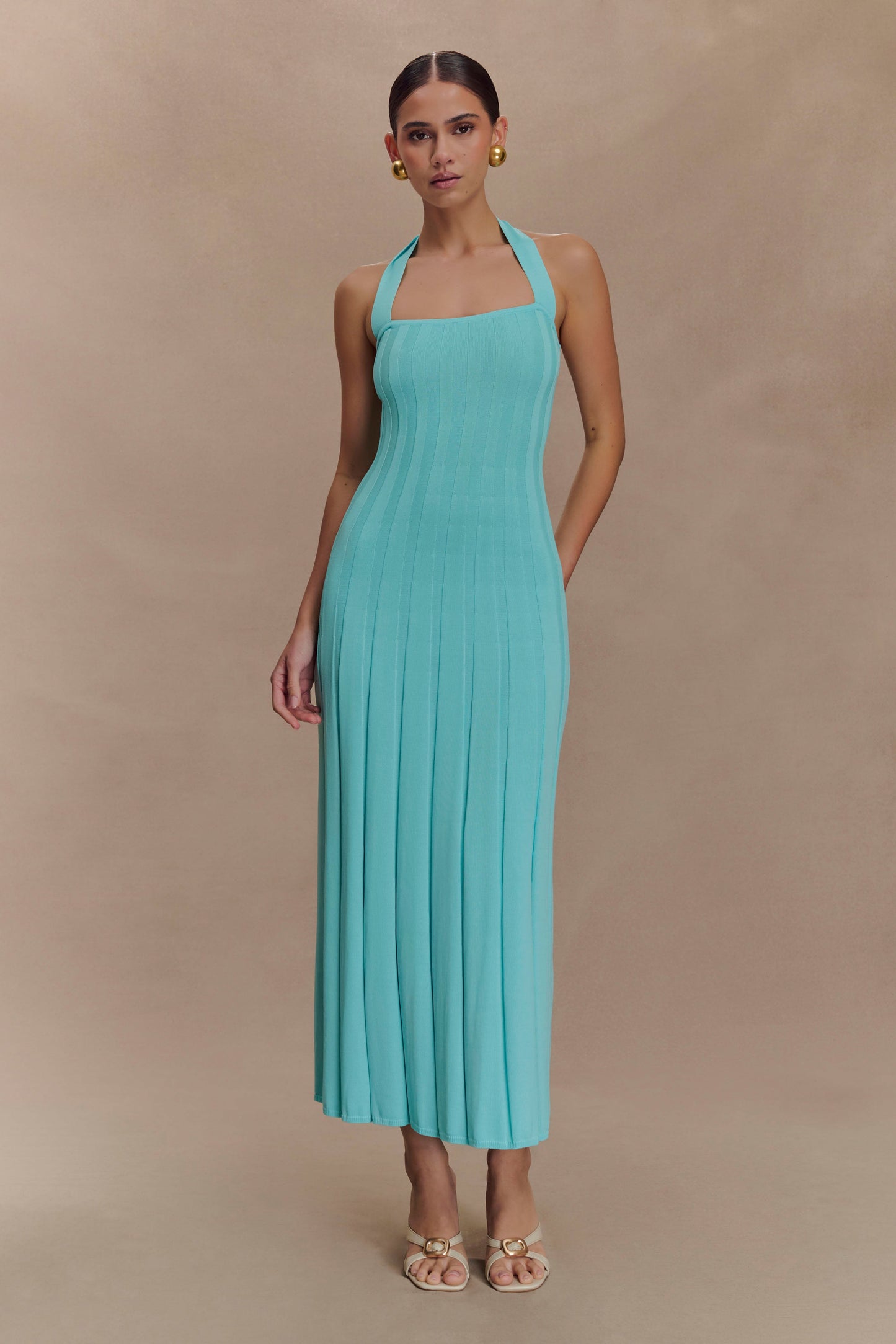 Jacqui Halter Knit Midi Dress - Cyan Blue