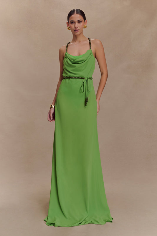 Elaine Chiffon Beaded Maxi Dress - Green