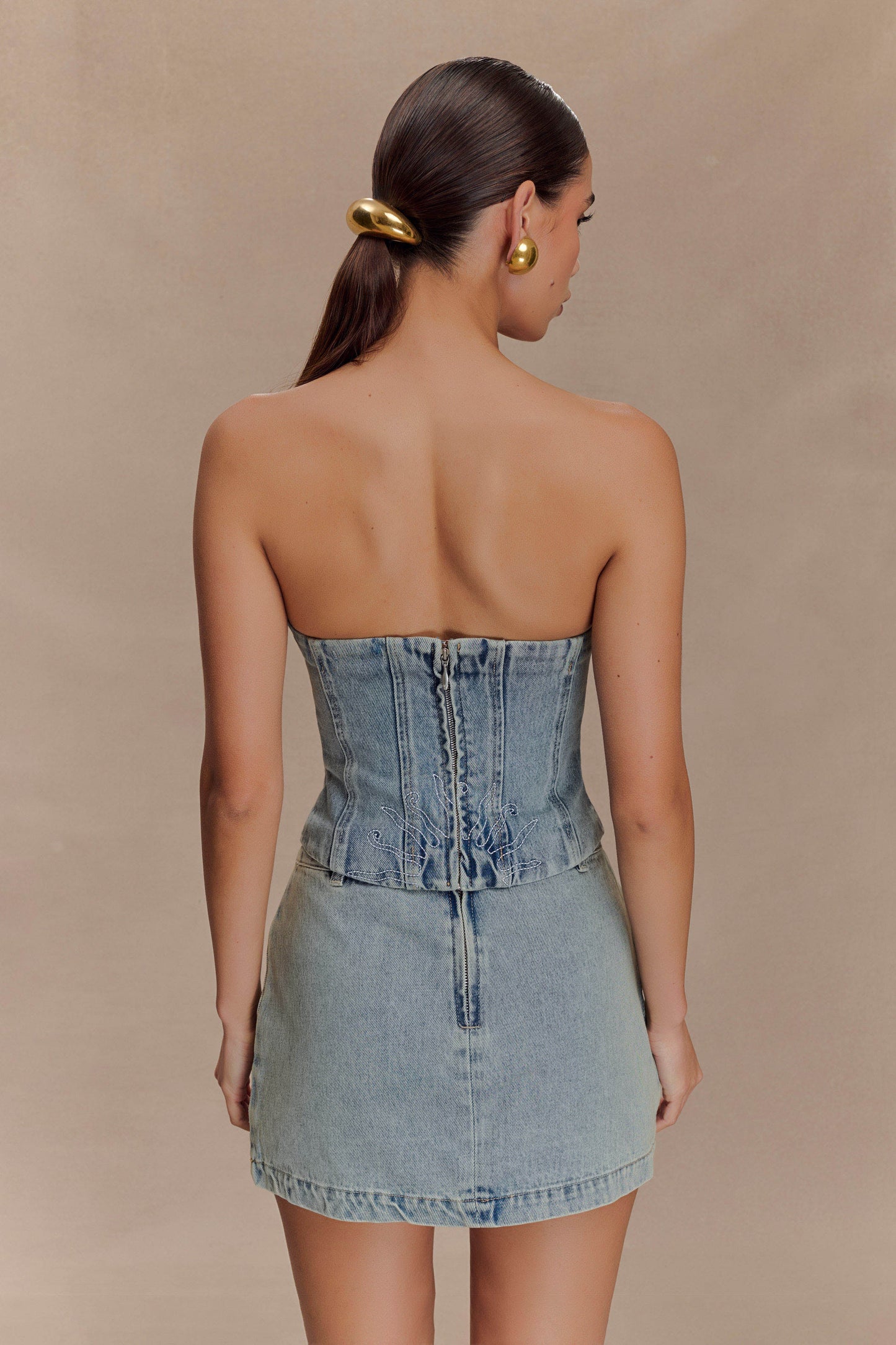 Alessia Embroidered Denim Corset - Light Vintage