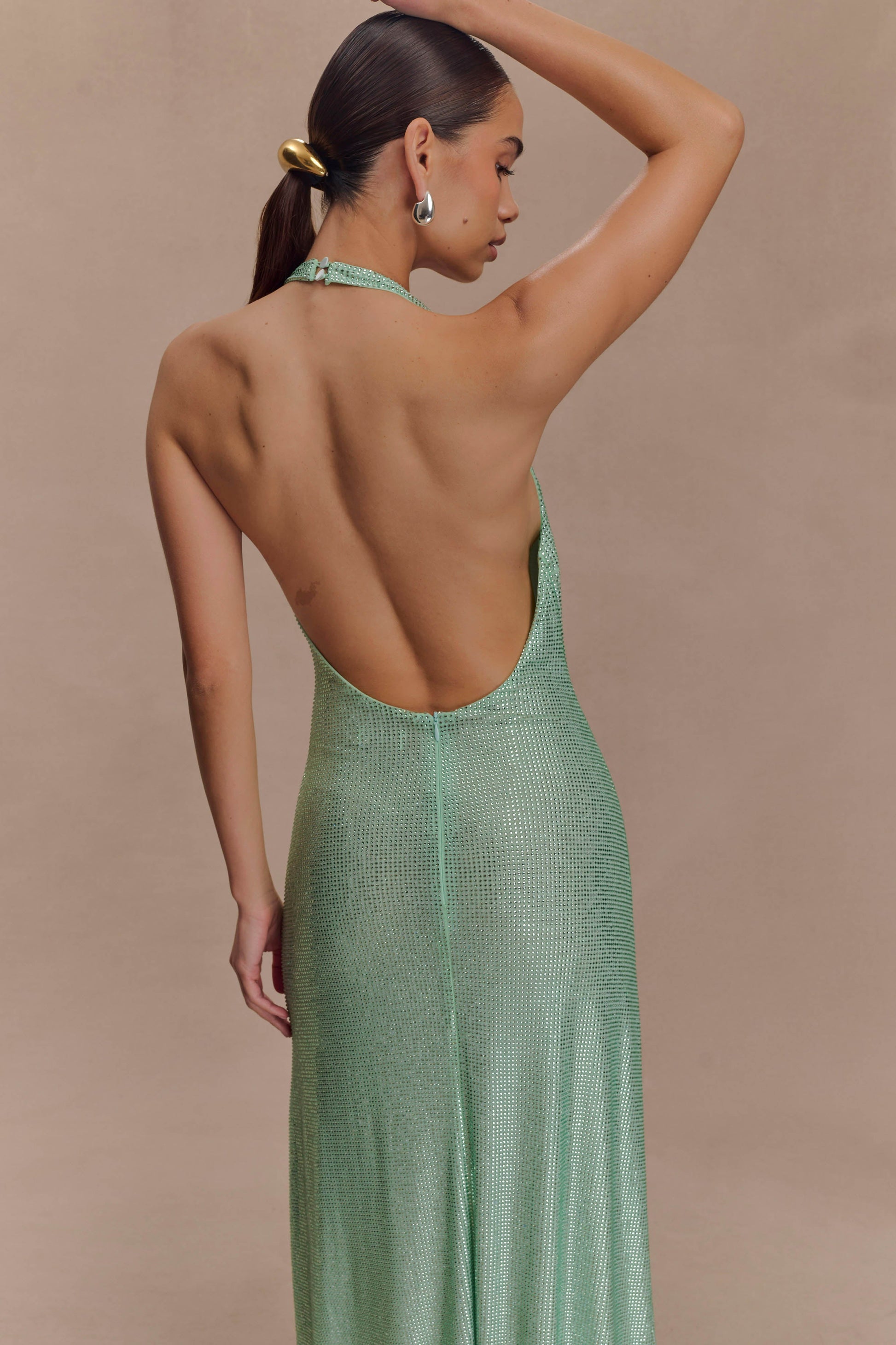 Genie Diamante Halter Midi Dress - Mint #3