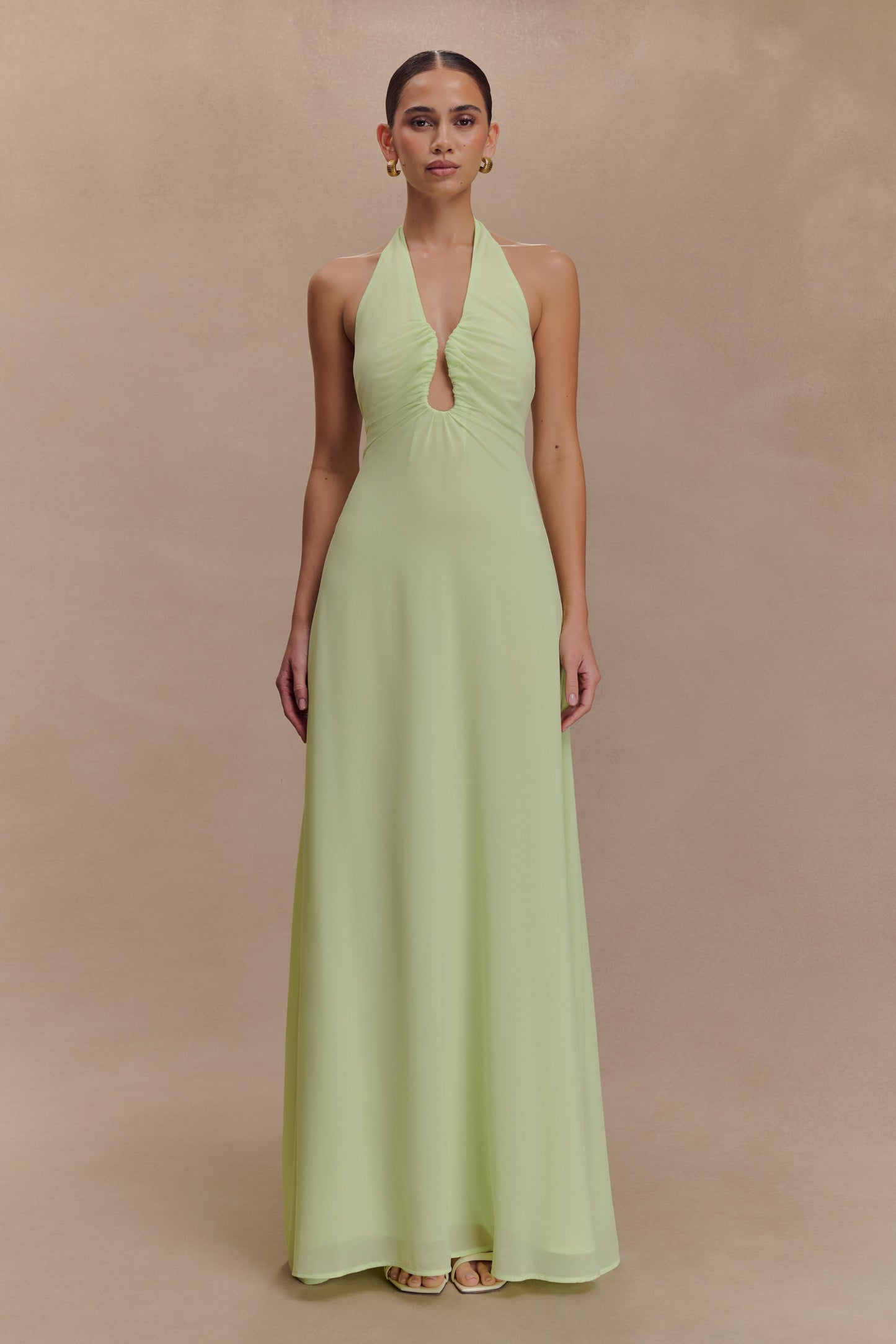 Malakhai Chiffon Halter Maxi Dress - Pastel Green