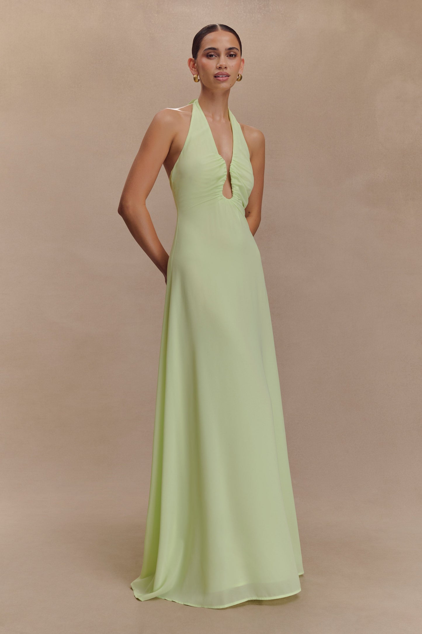 Malakhai Chiffon Halter Maxi Dress - Pastel Green