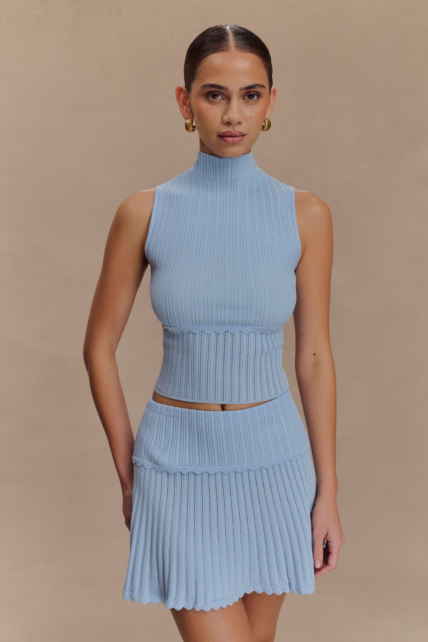 Indy Pointelle Knit Top - Cornflower Blue