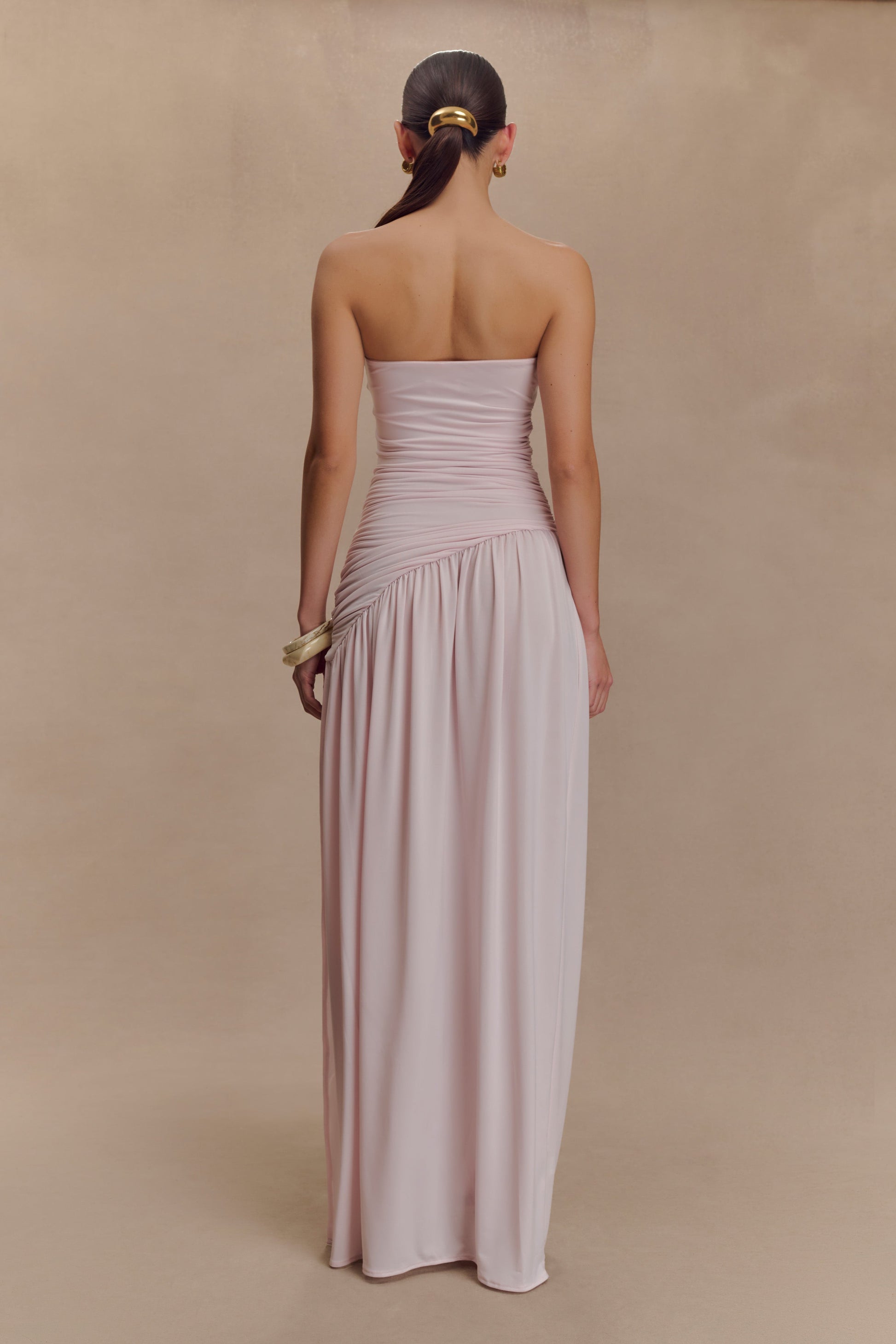 Bex Strapless Slinky Maxi Dress With Split - Pale Pink #2
