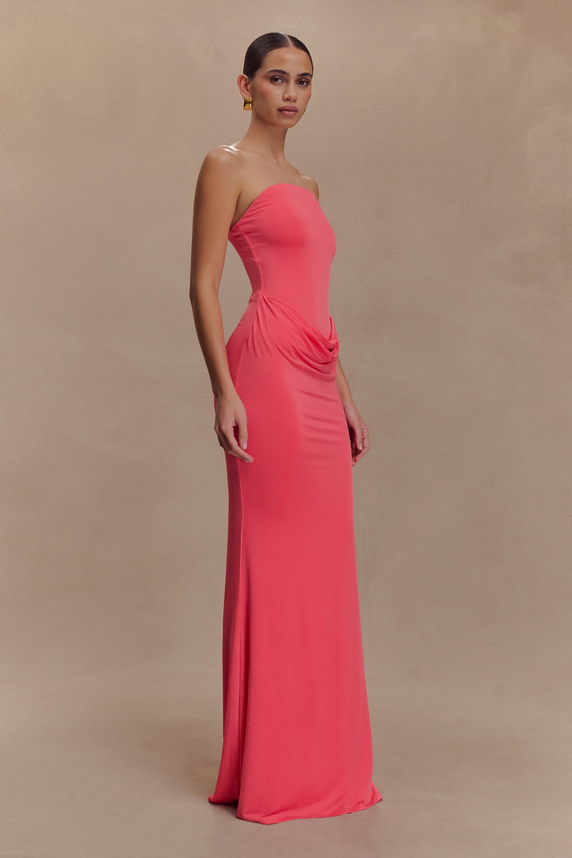 Madison Strapless Slinky Maxi Dress - Coral #4