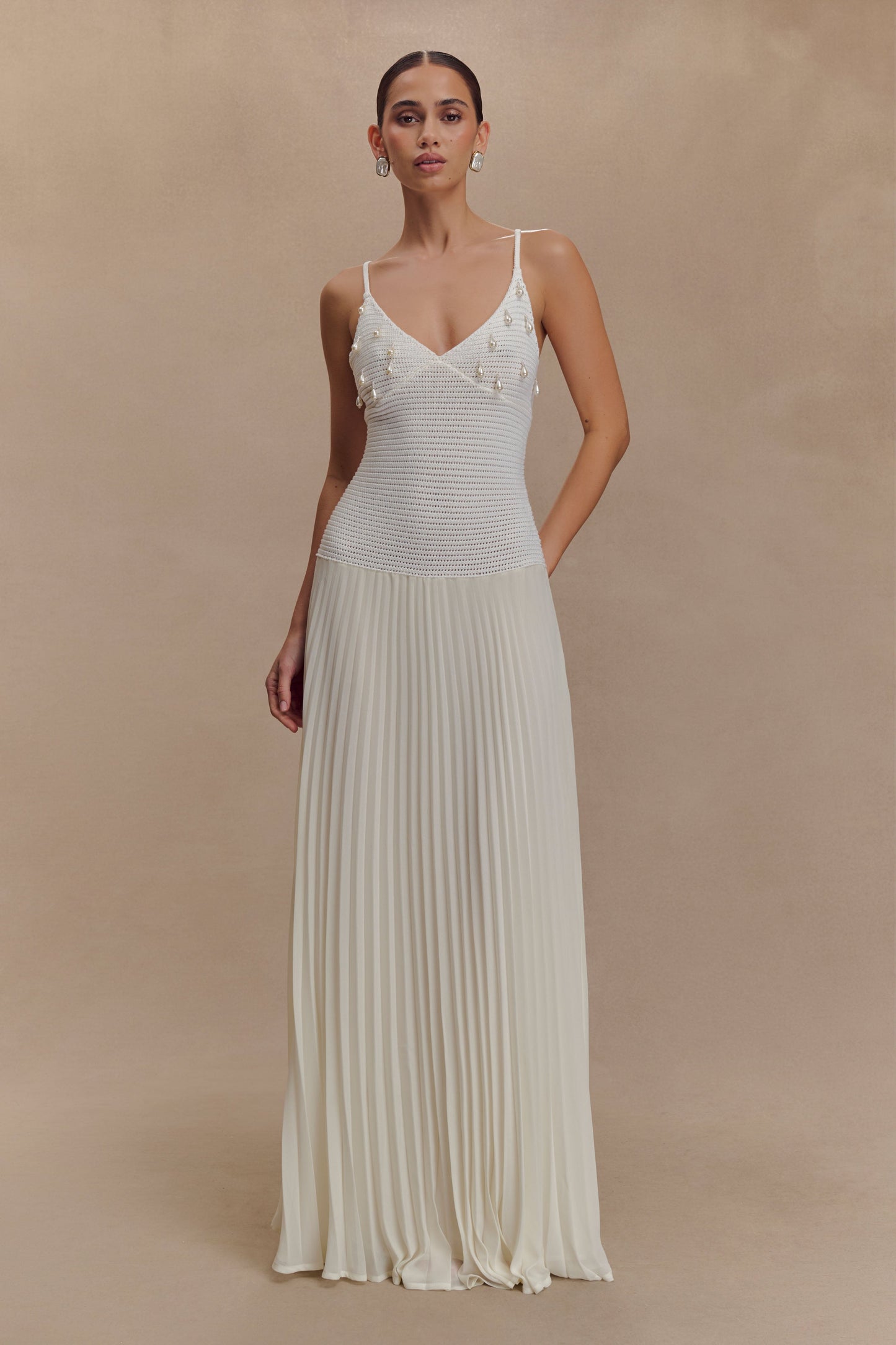 Catherine Crochet Pearl Maxi Dress - White