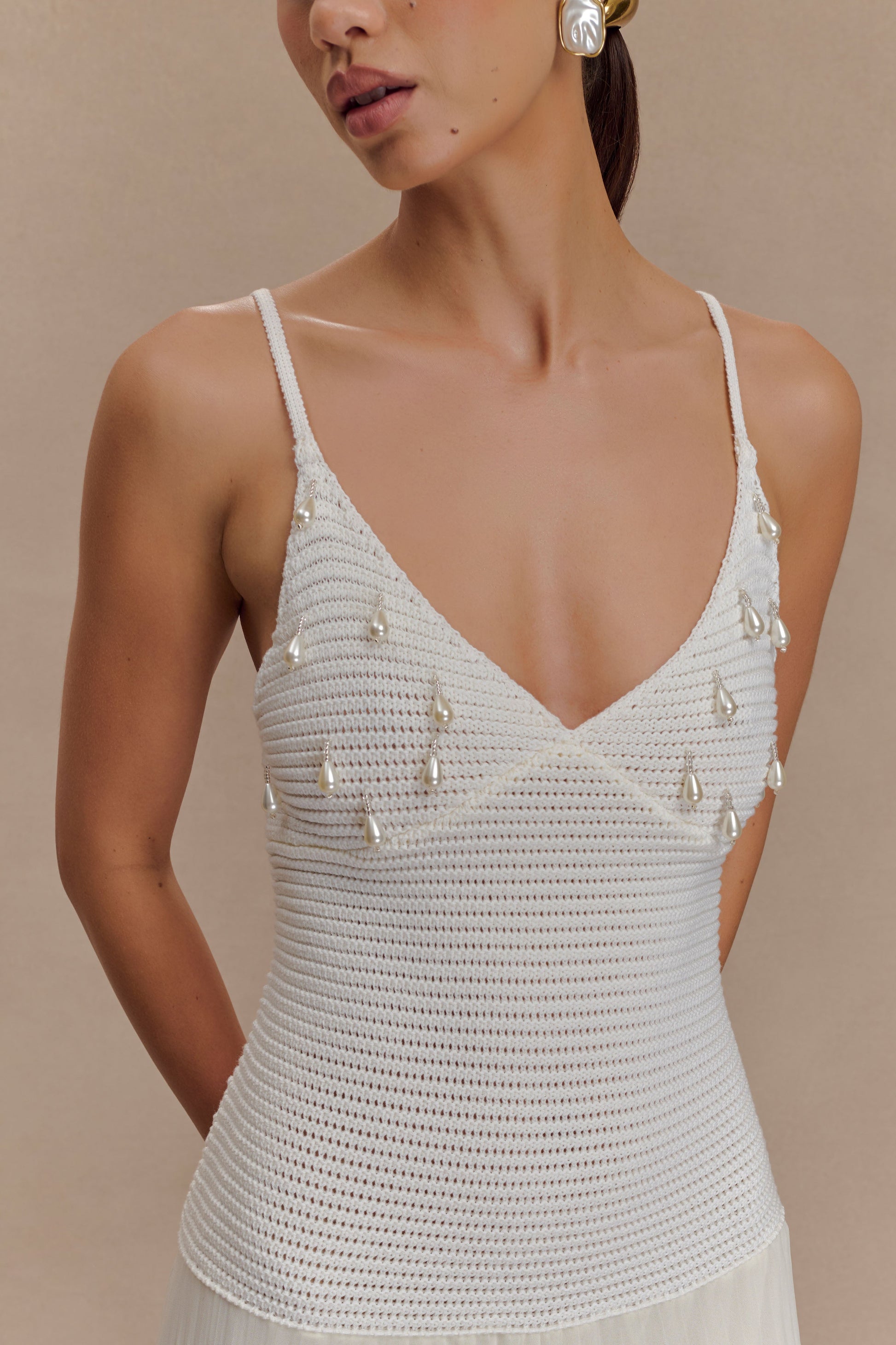 Catherine Crochet Pearl Maxi Dress - White #3