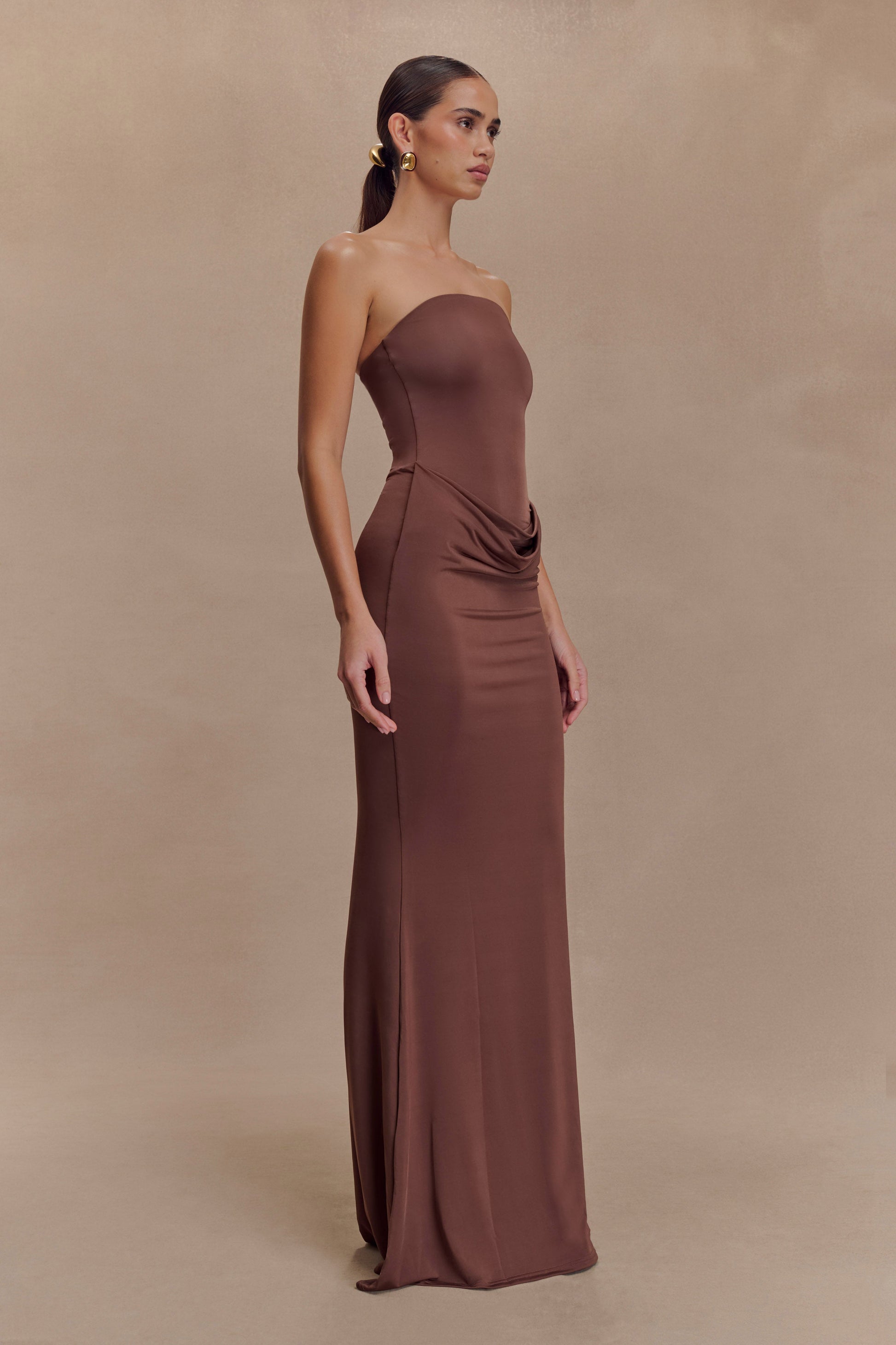 Madison Strapless Slinky Maxi Dress - Chocolate #5