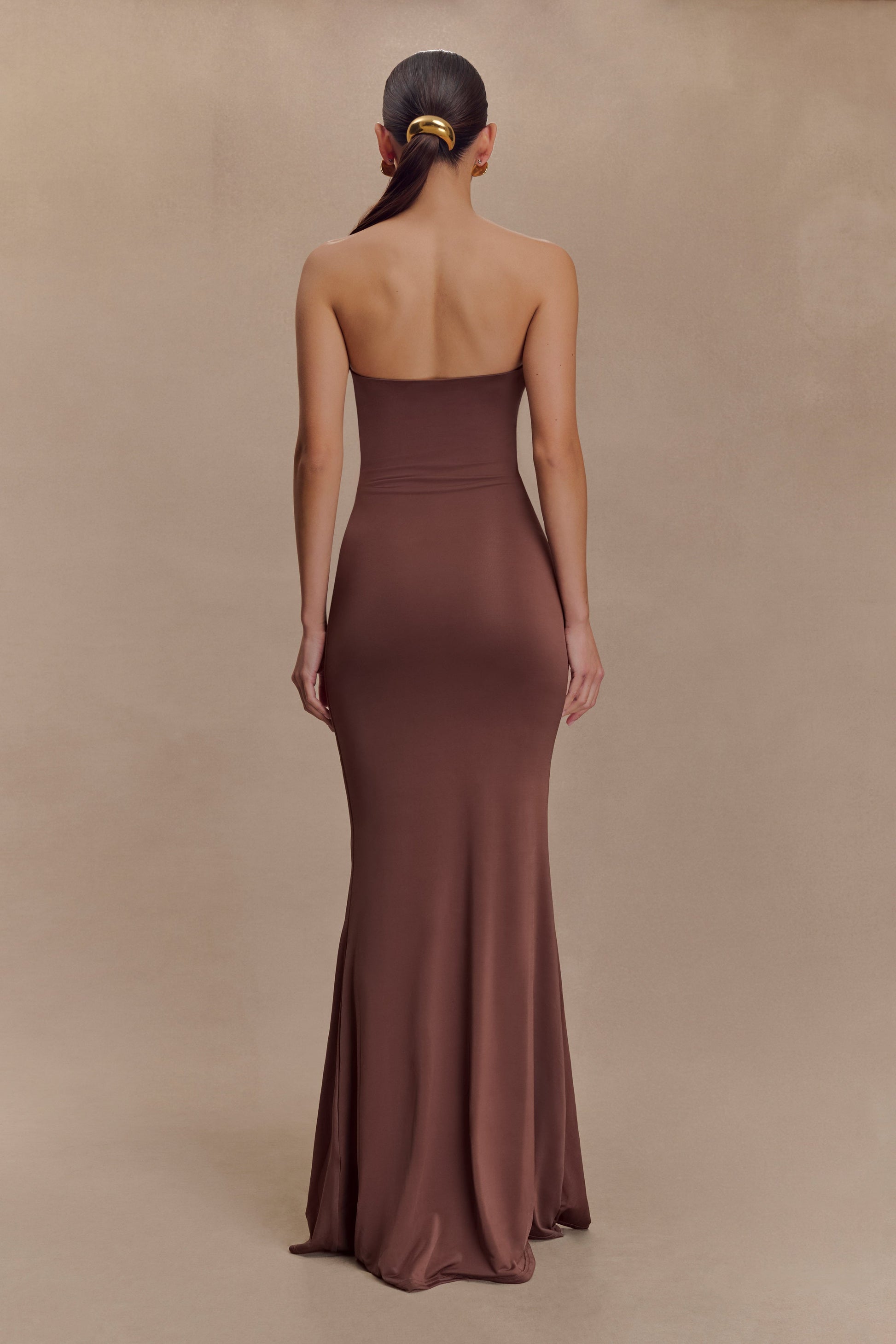 Madison Strapless Slinky Maxi Dress - Chocolate #2