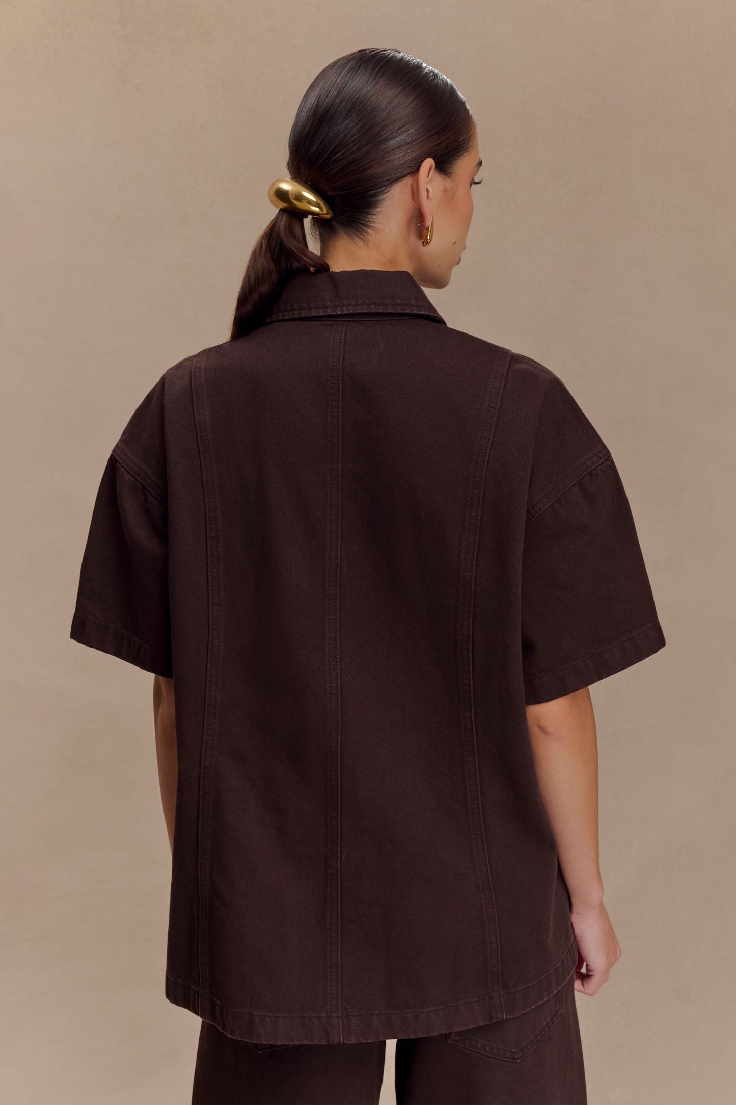 Maya Oversized Denim Shirt - Chocolate