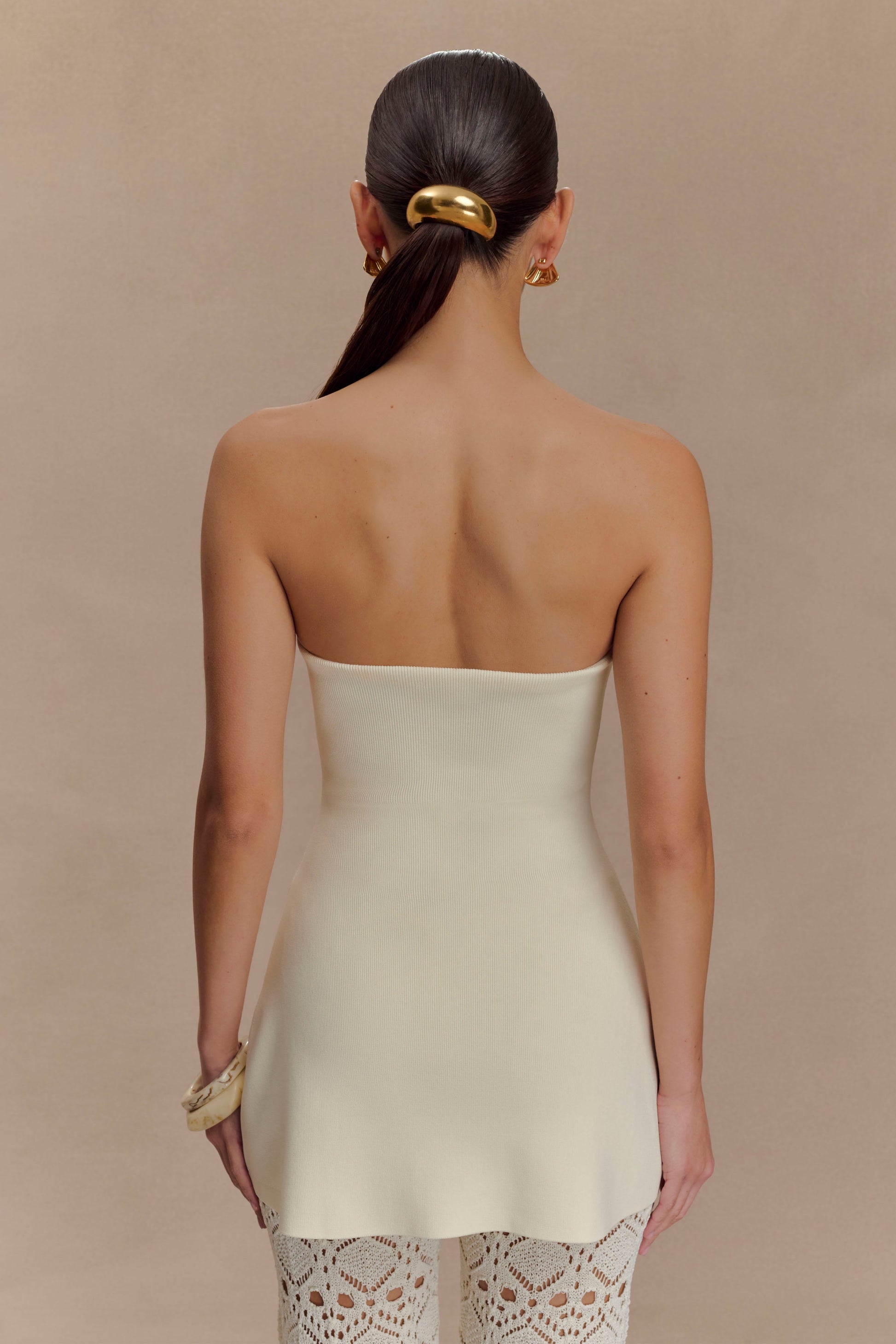 Anette Bandage Knit Strapless Top - Ivory #2