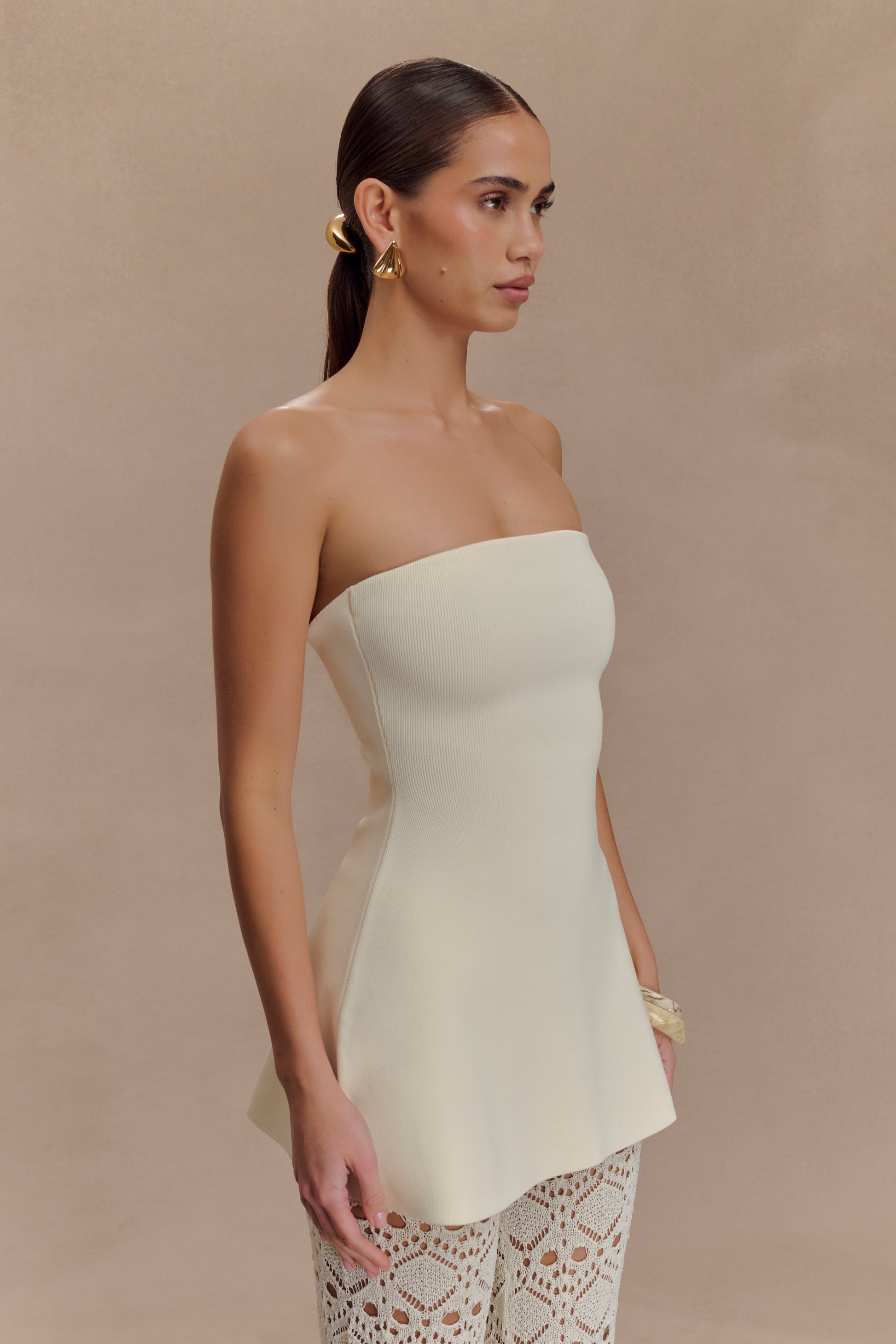 Anette Bandage Knit Strapless Top - Ivory #3